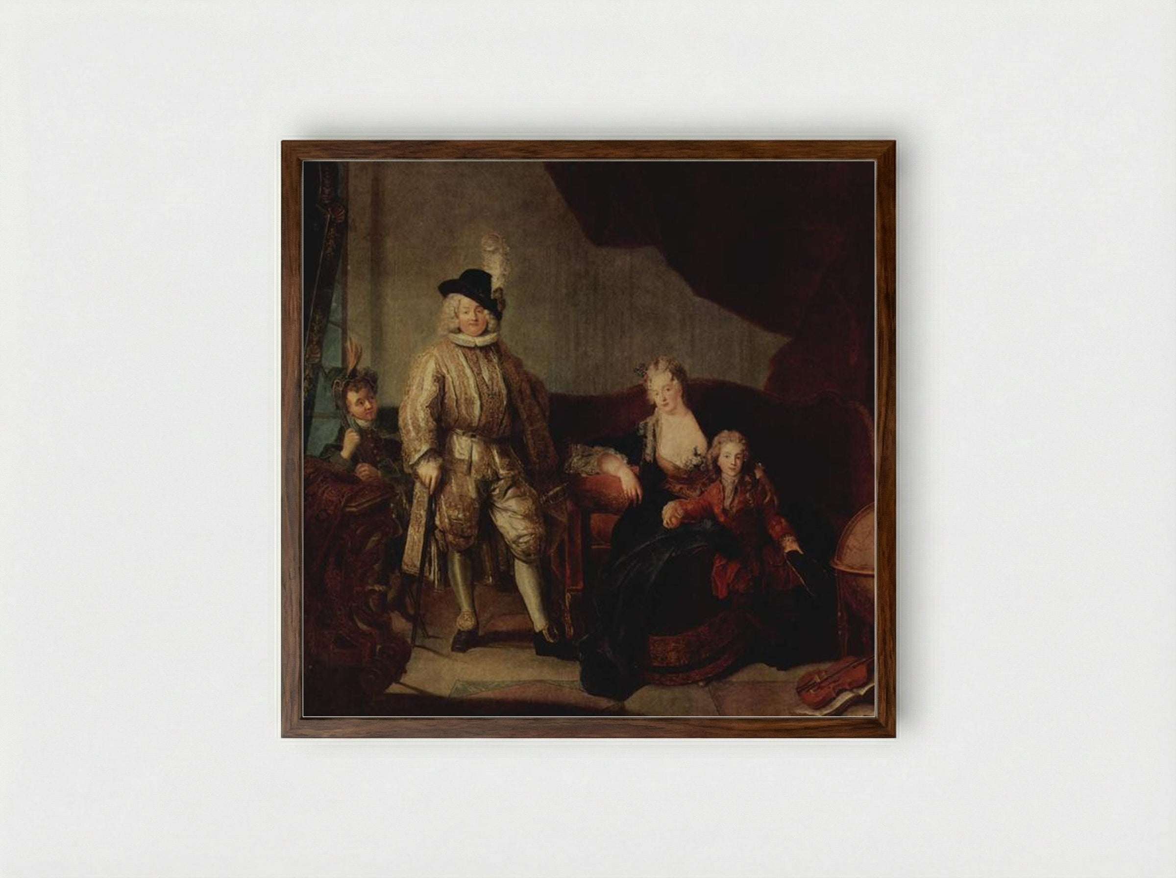 Family Portrait of Baron von Erlach - Antoine Pesne - Framed Print Dark Wood