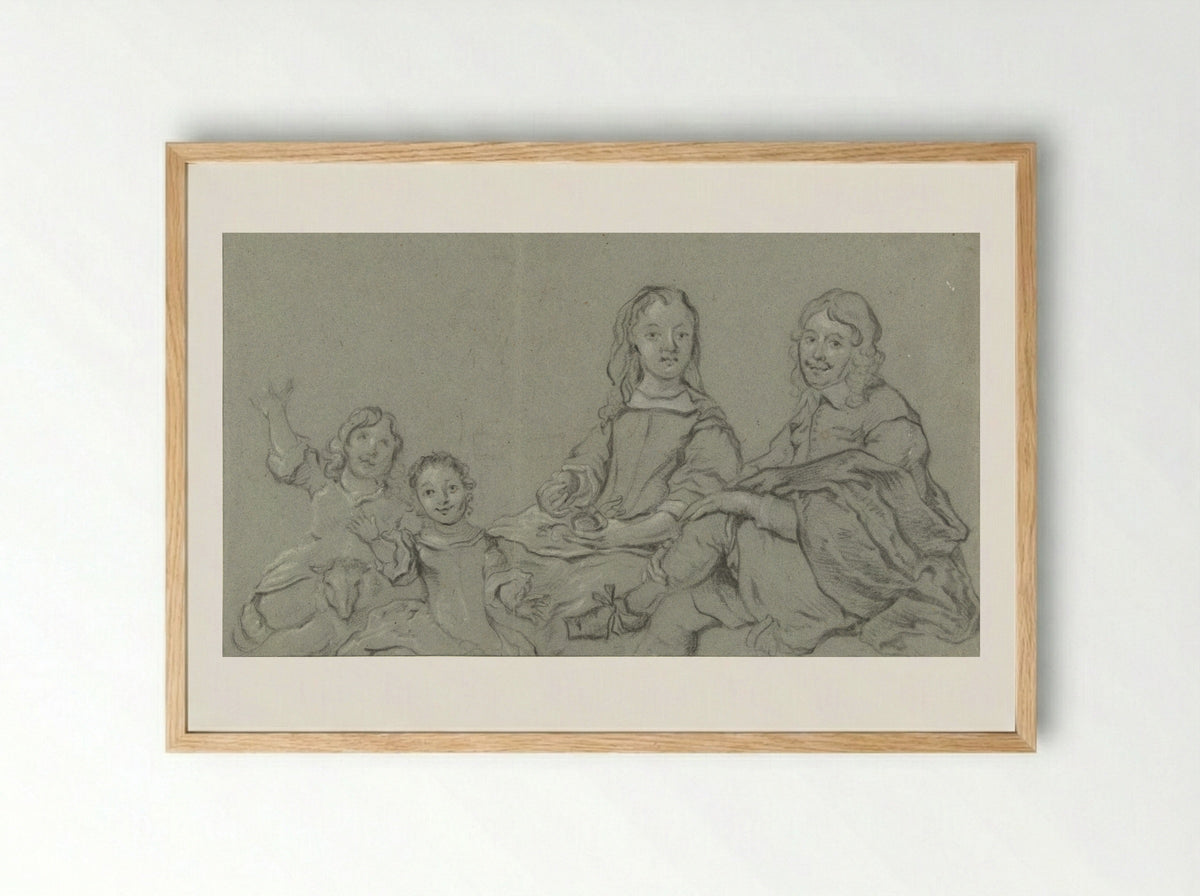 Family Portrait with a Lamb - Jan van Noordt - Framed Print Wood