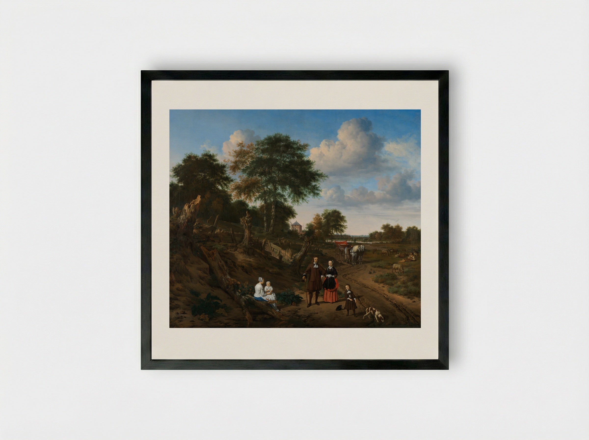 Family in a Wooded Landscape - Adriaen van de Velde - Framed Print Black