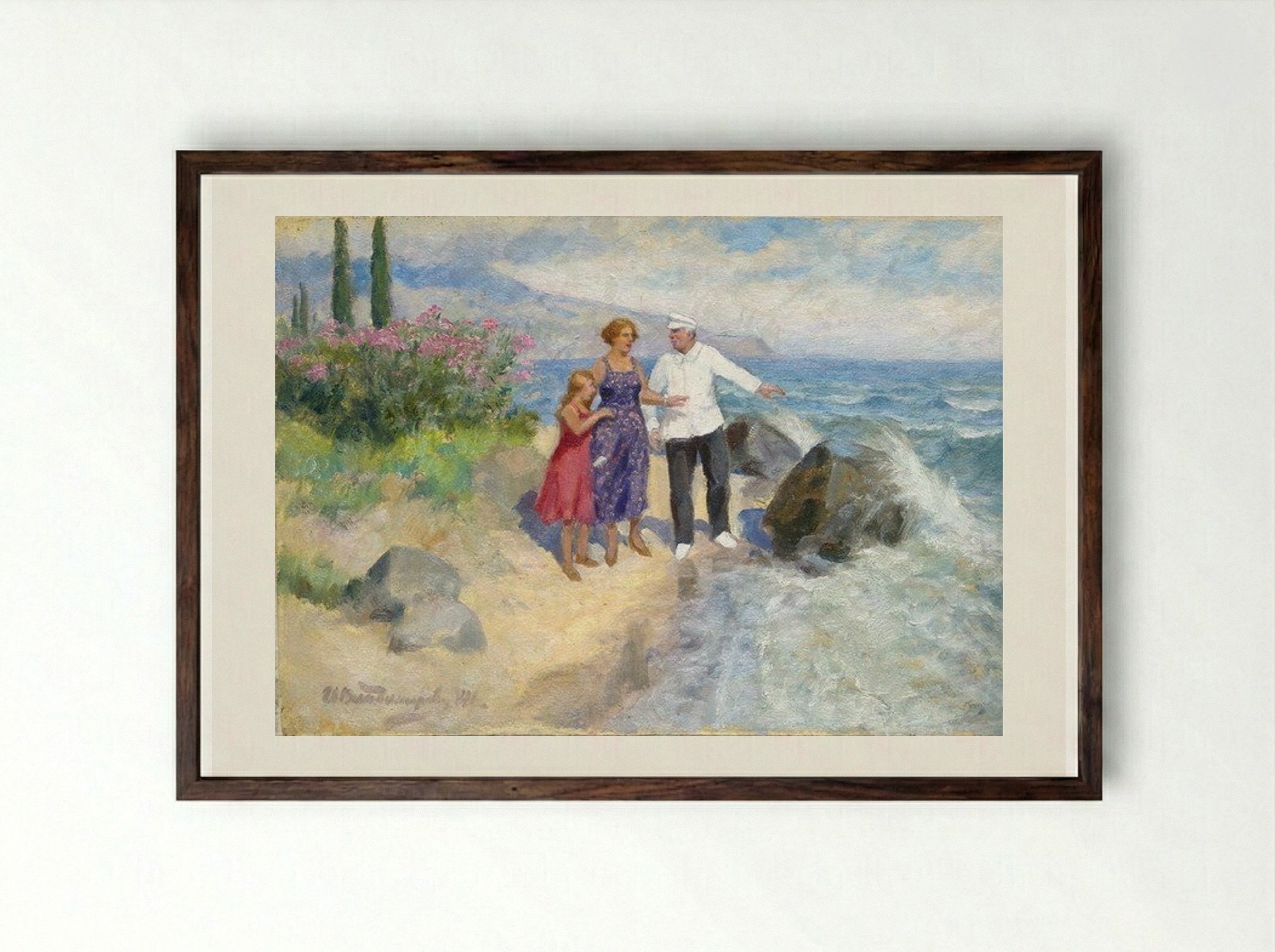 Family on holiday - Ivan Vladimirov - Framed Print Dark Wood