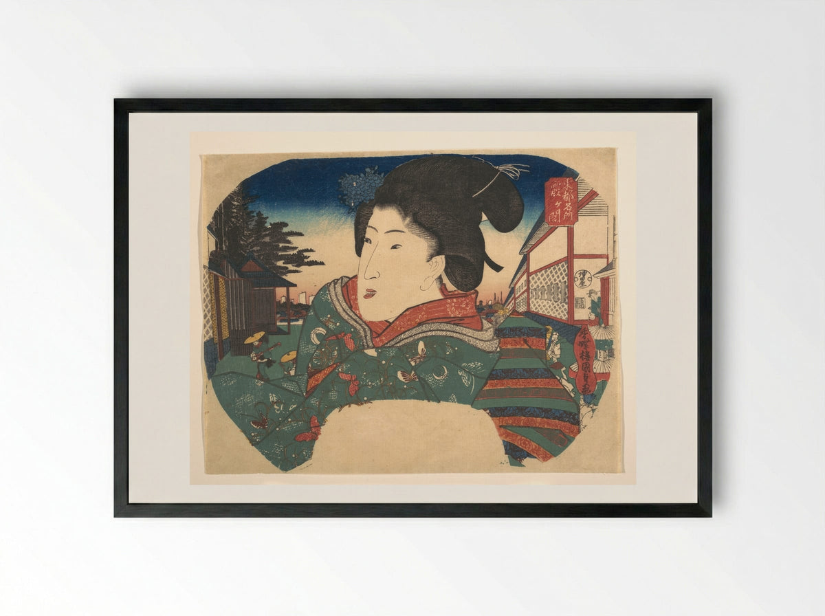 Famous Views of Edo: Kasumigaseki - Utagawa Kunisada - Framed Print Black