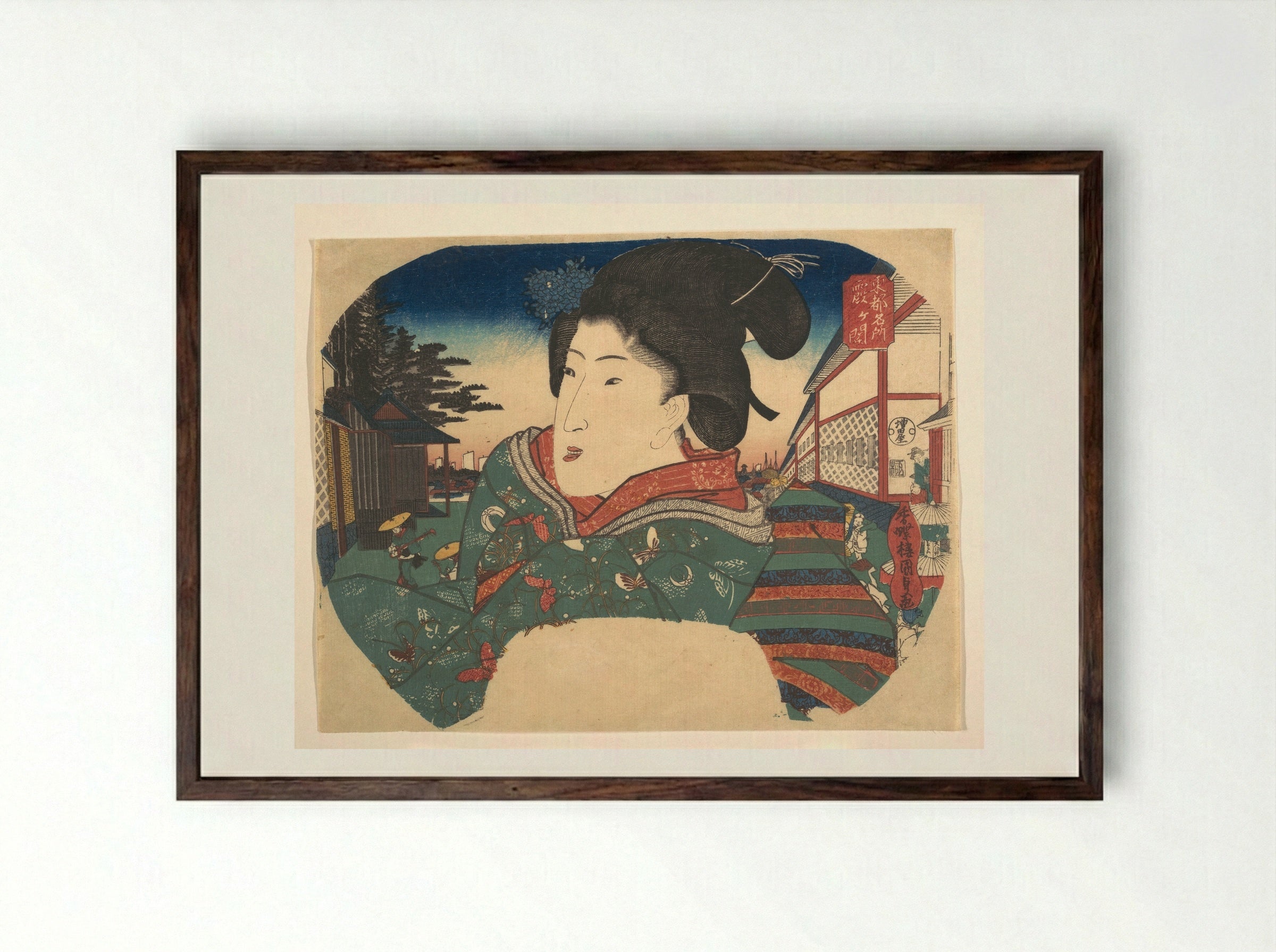 Famous Views of Edo: Kasumigaseki - Utagawa Kunisada - Framed Print Dark Wood