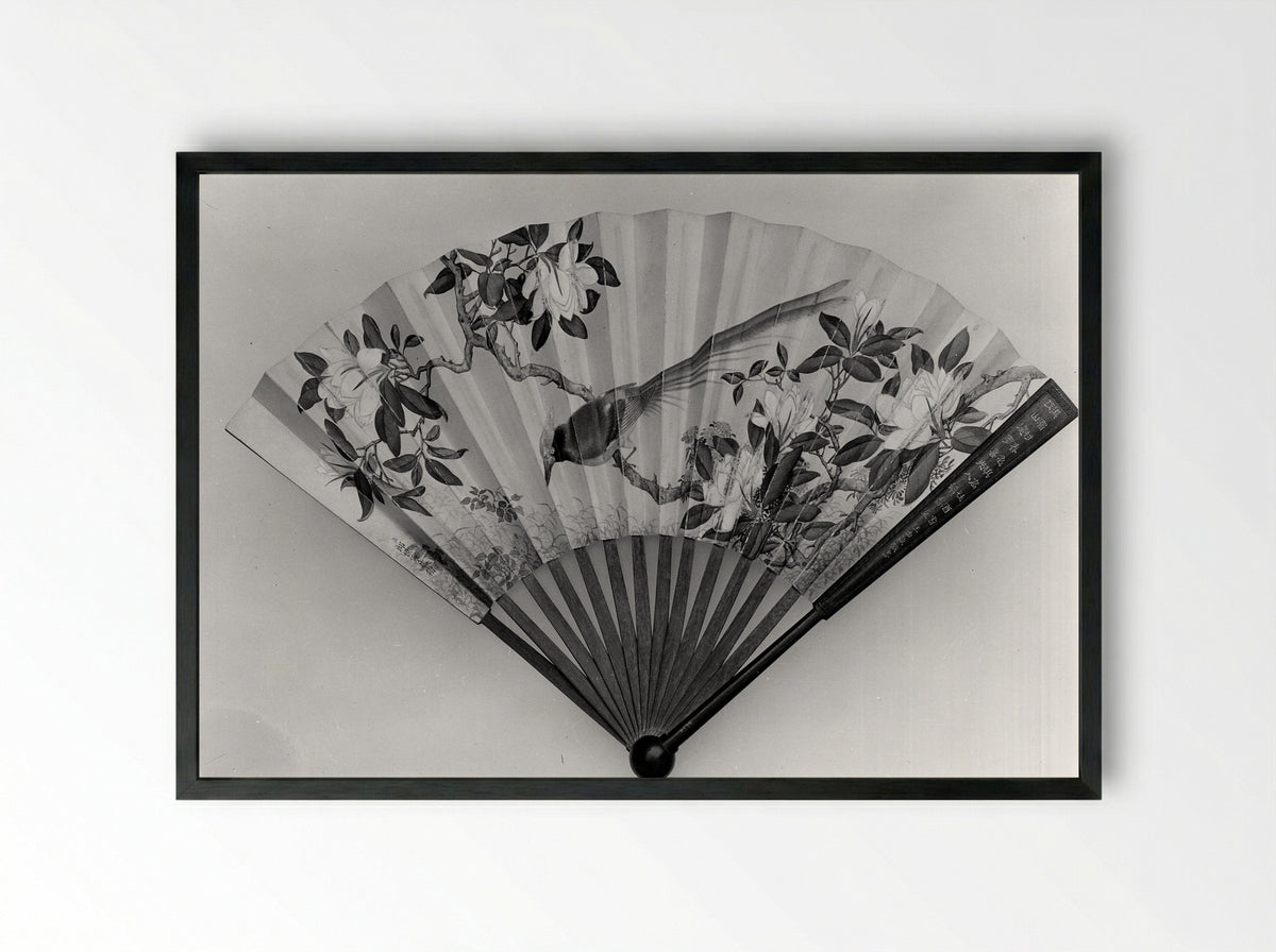 Fan (Bird and Magnolia) - Giuseppe Castiglione (Lang Shining) - Framed Print Black