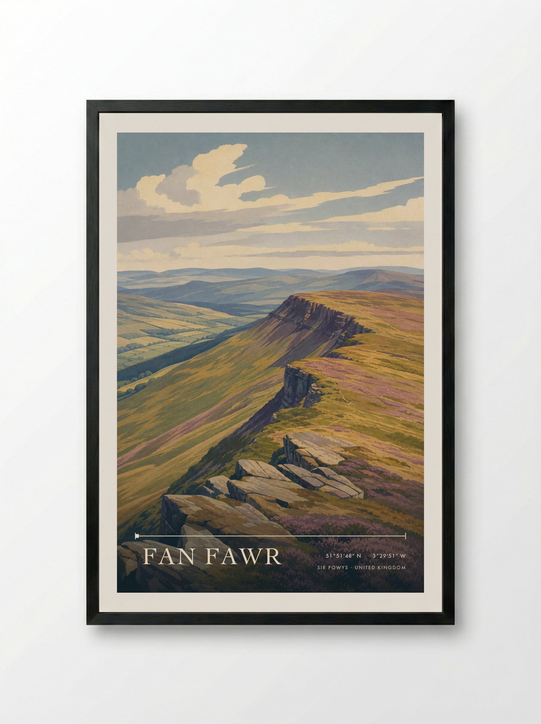 Fan Fawr Sir Powys United Kingdom Travel Poster - Framed Print Black