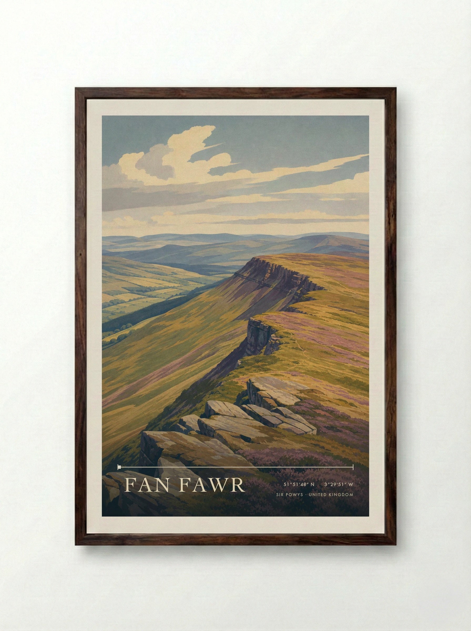 Fan Fawr Sir Powys United Kingdom Travel Poster - Framed Print Dark Wood