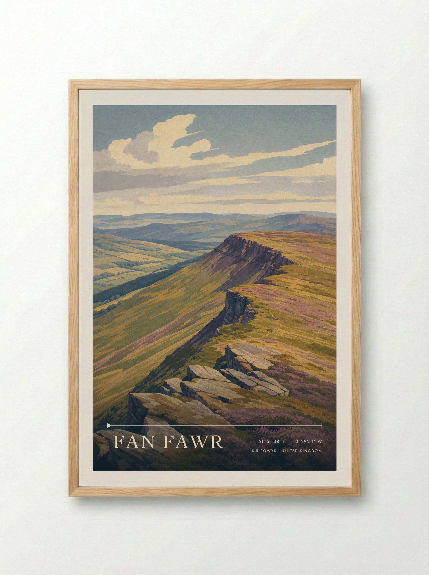 Fan Fawr Sir Powys United Kingdom Travel Poster - Framed Print Wood