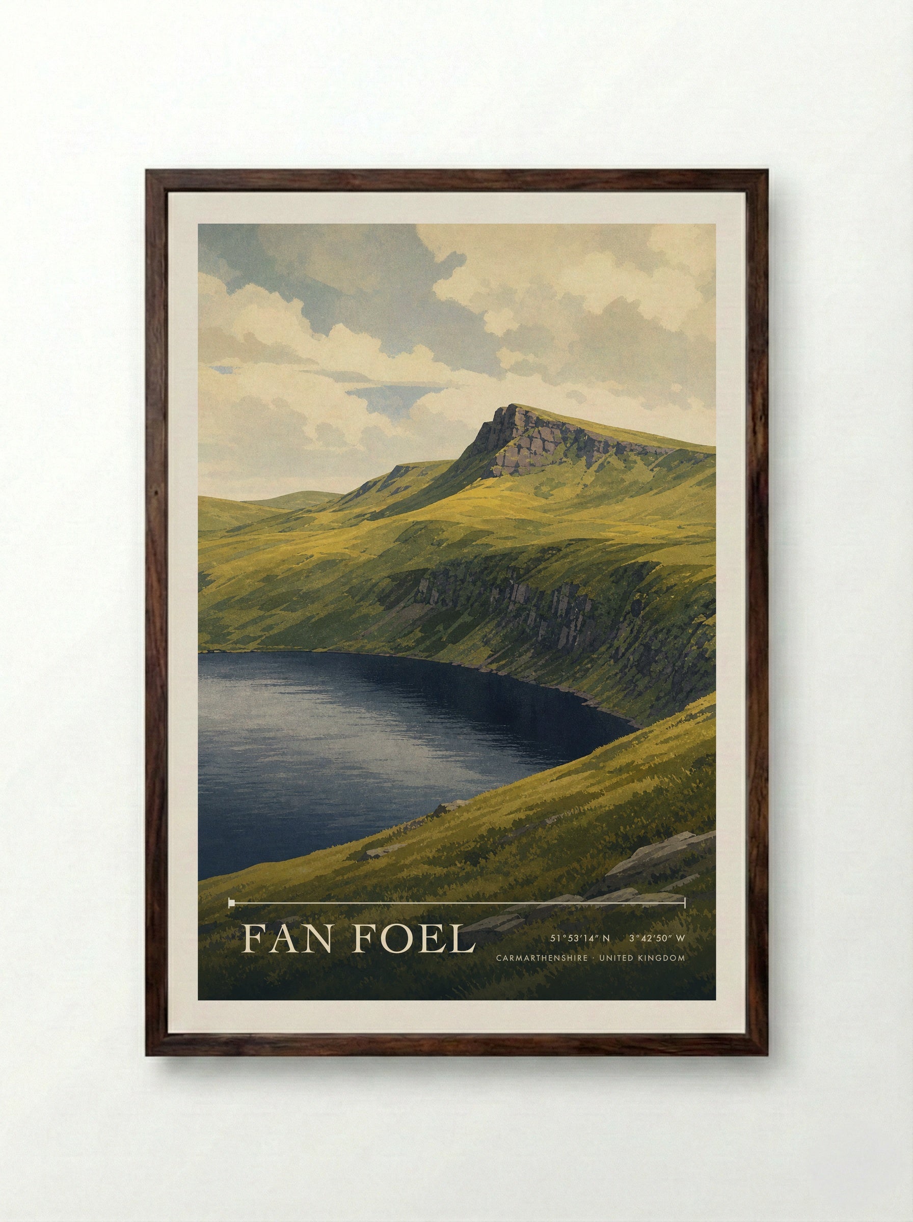 Fan Foel Carmarthenshire United Kingdom Travel Poster - Framed Print Dark Wood