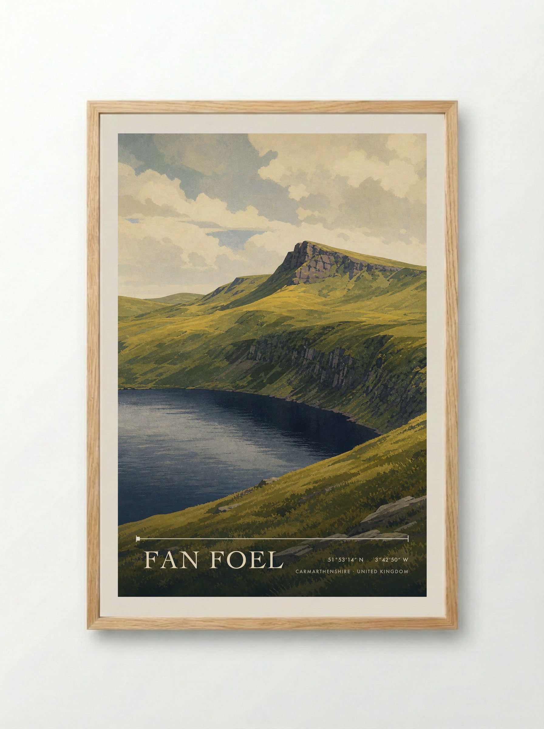 Fan Foel Carmarthenshire United Kingdom Travel Poster - Framed Print Wood
