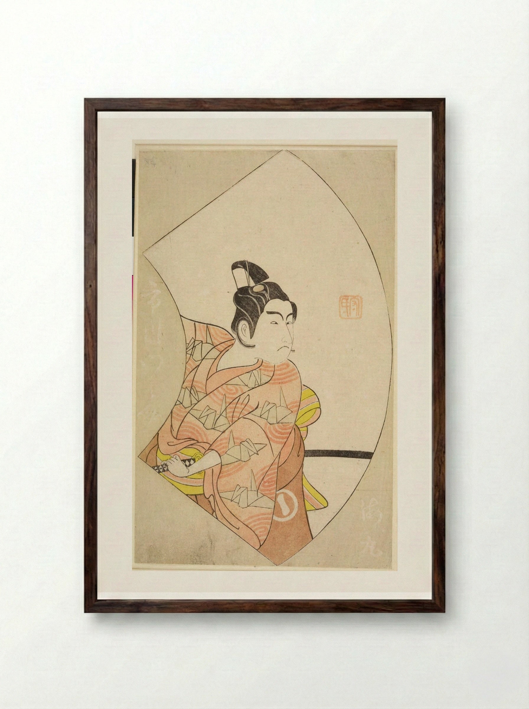 Fan Print (Actor in Role) - Ippitsusai Bunchō - Framed Print Dark Wood