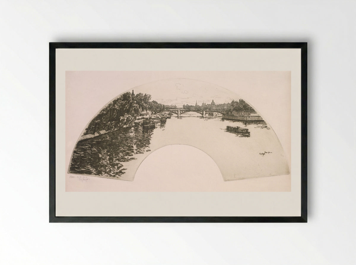 Fan, The Seine seen from the Pont Royal - Eugène Bejot - Framed Print Black