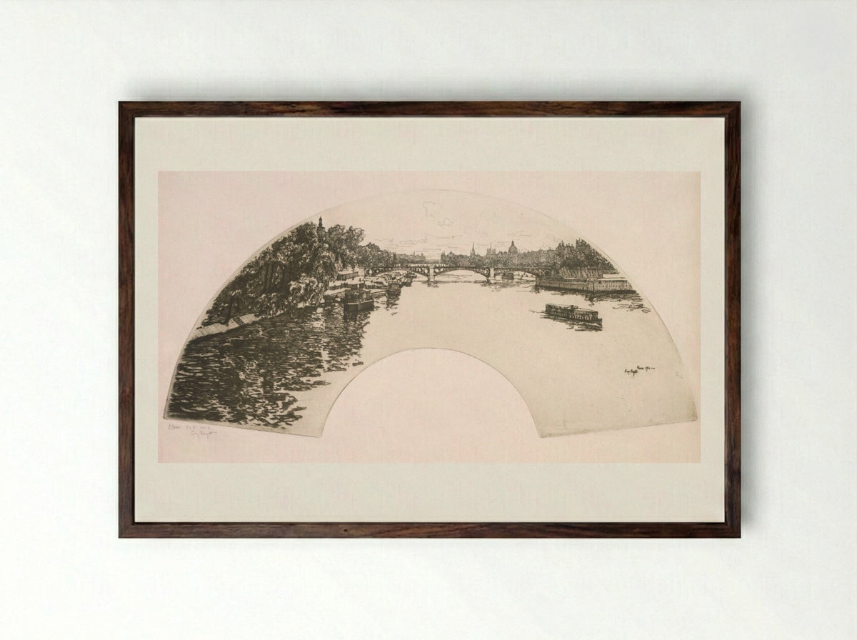 Fan, The Seine seen from the Pont Royal - Eugène Bejot - Framed Print Dark Wood