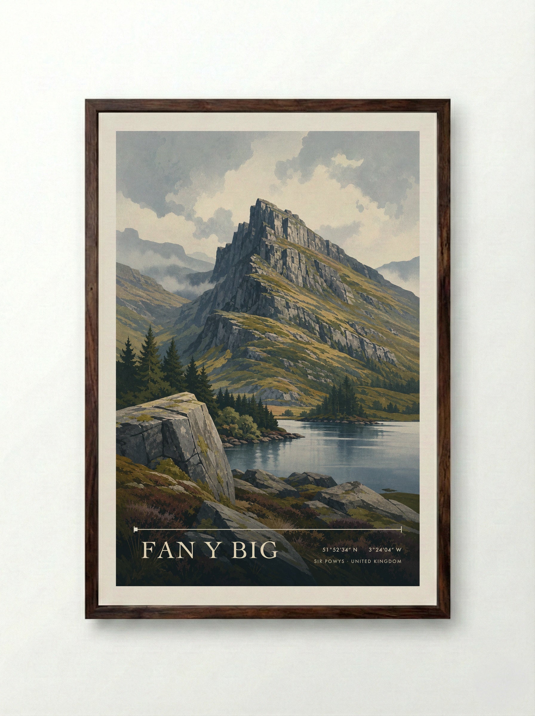 Fan y Big Sir Powys United Kingdom Travel Poster - Framed Print Dark Wood