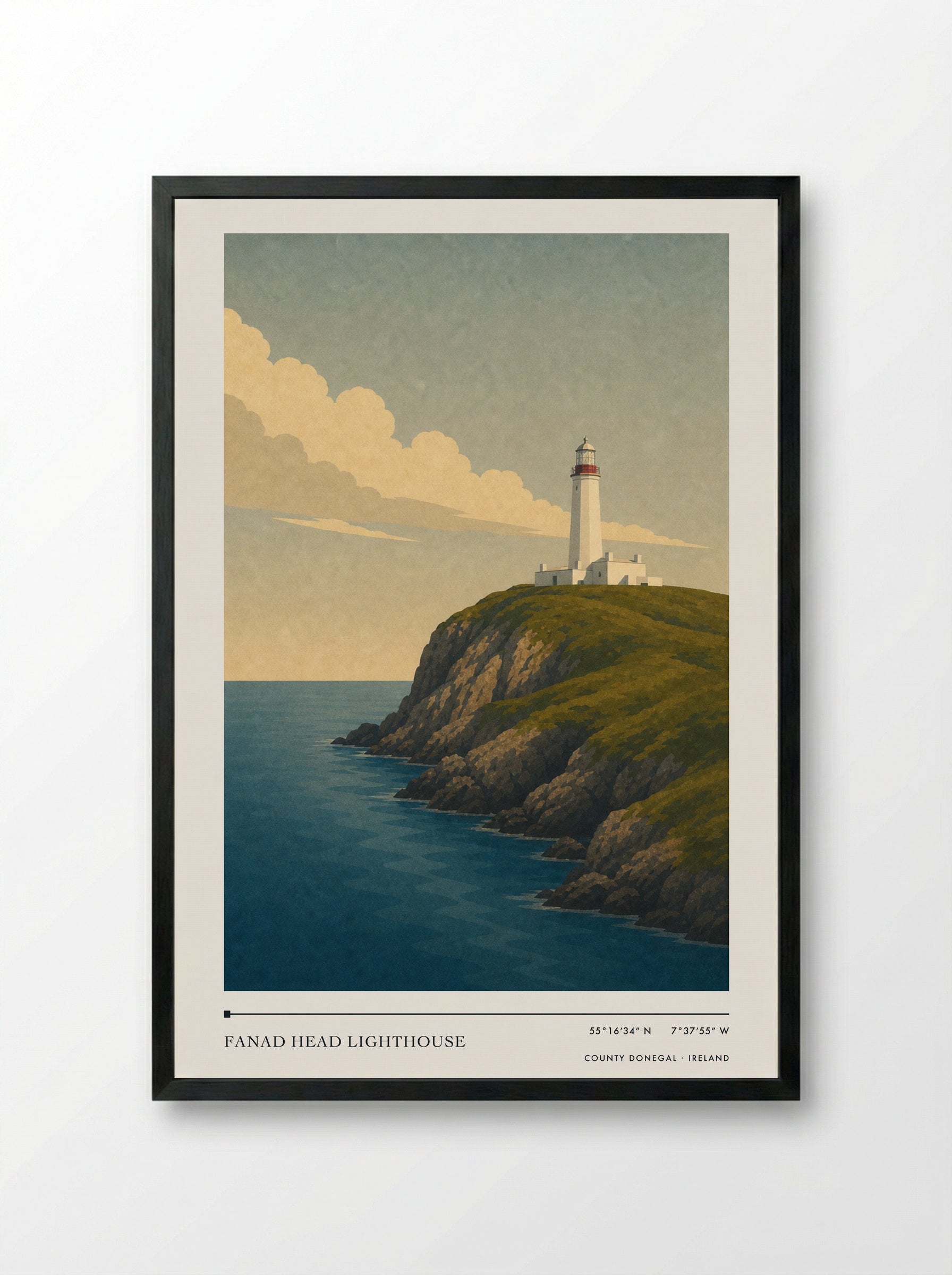 Fanad Head Lighthouse Travel Poster Artwork - Framed Print Black