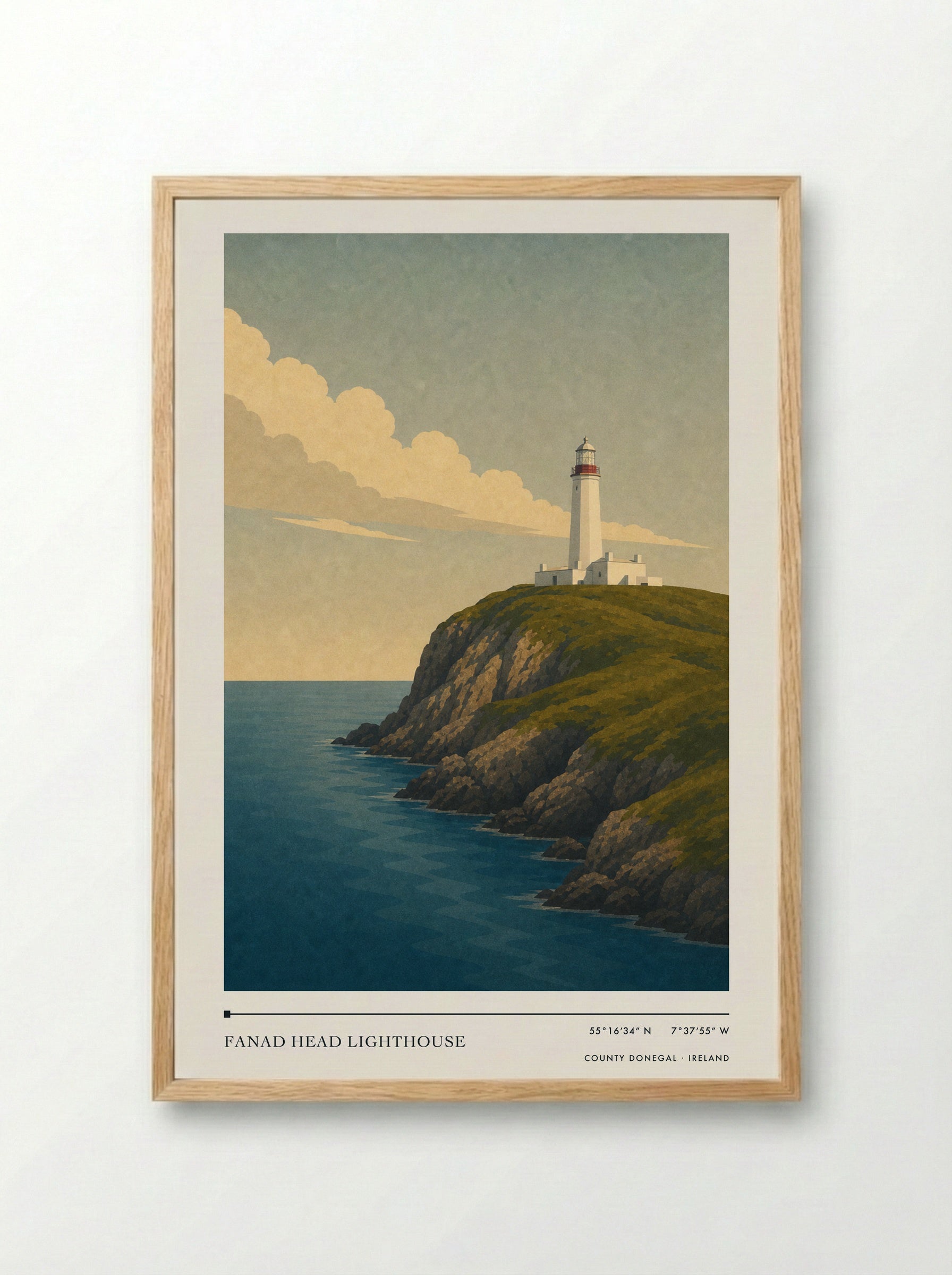 Fanad Head Lighthouse Travel Poster Artwork - Framed Print Wood