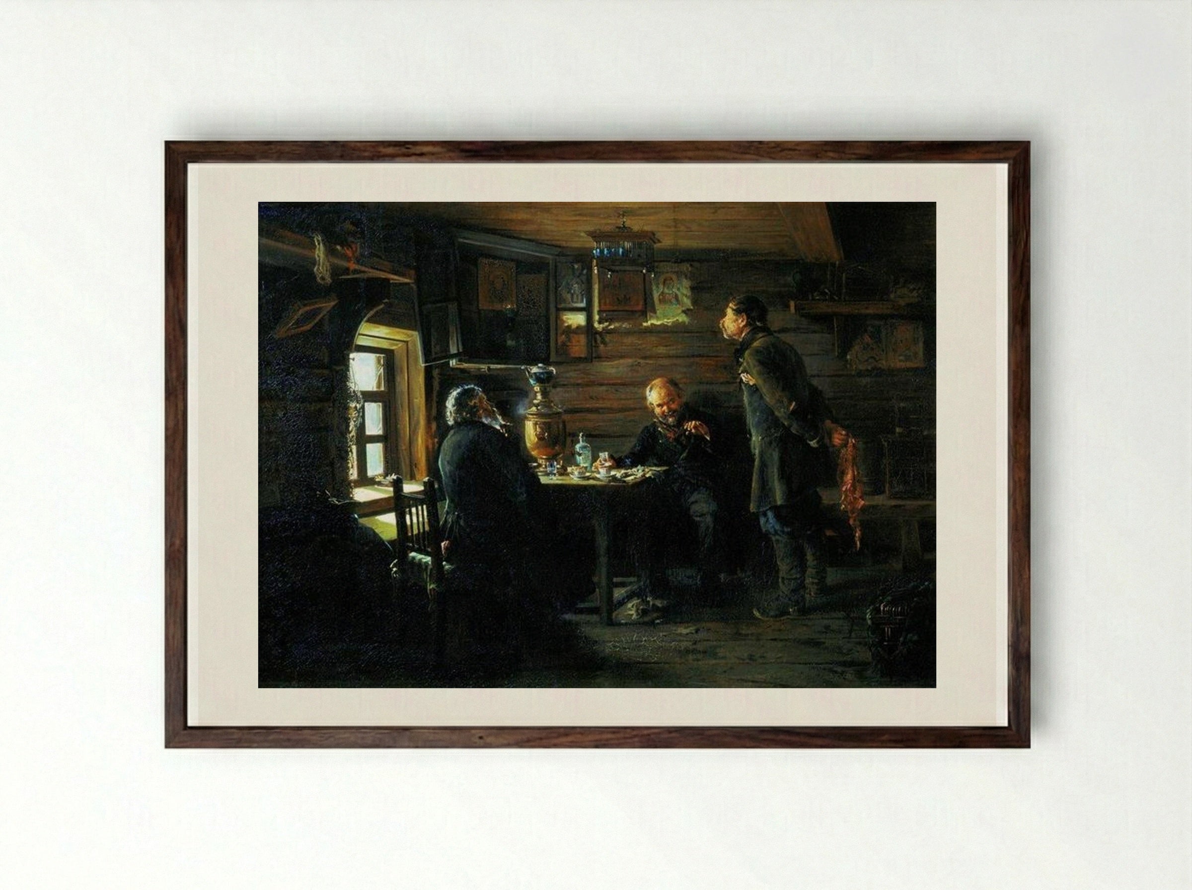 Fans of Nightingales - Vladimir Makovsky - Framed Print Dark Wood