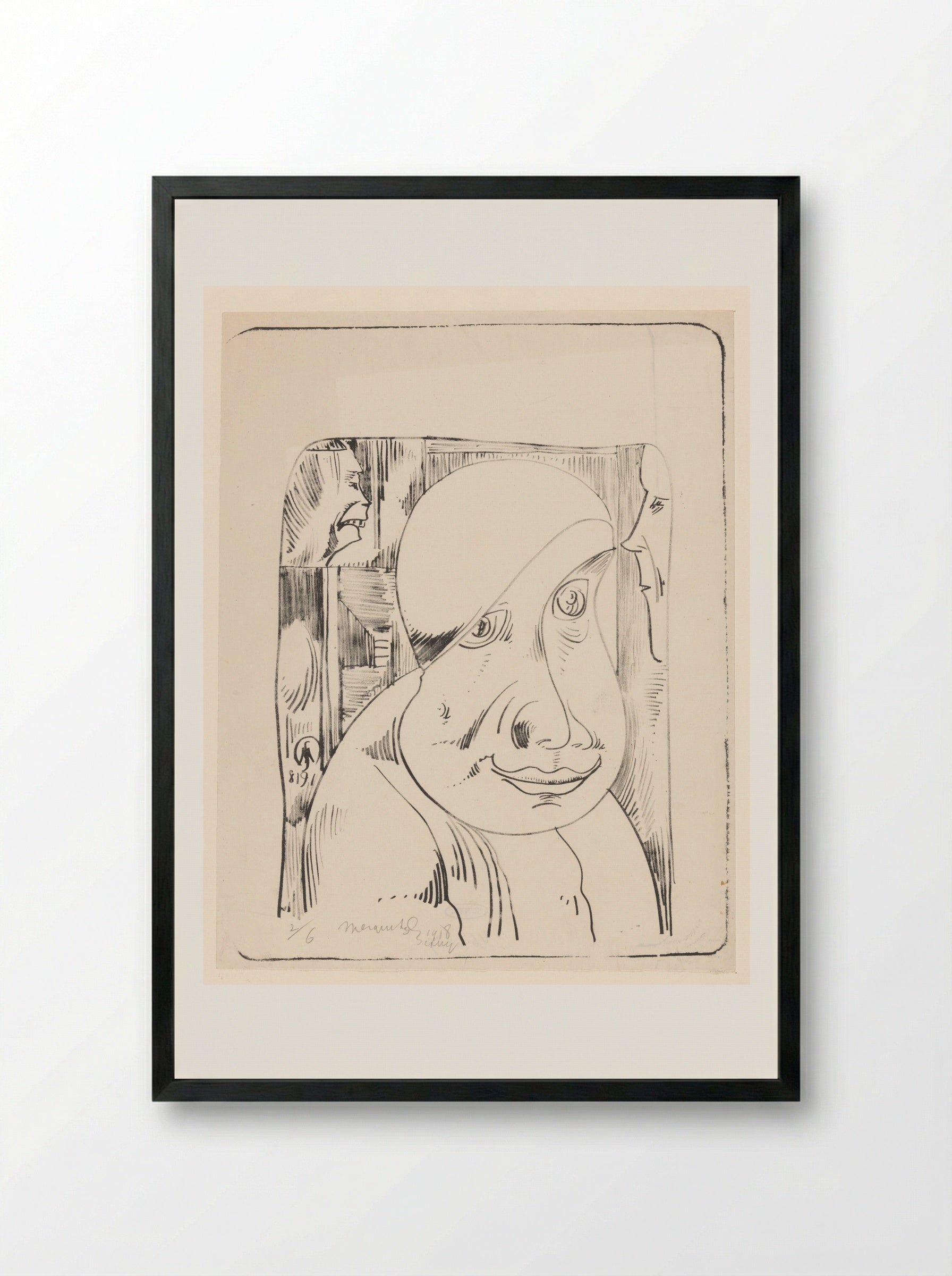 Fantasie: mannenkop met scheve muts, half over het rechteroog - Samuel Jessurun de Mesquita - Framed Print Black