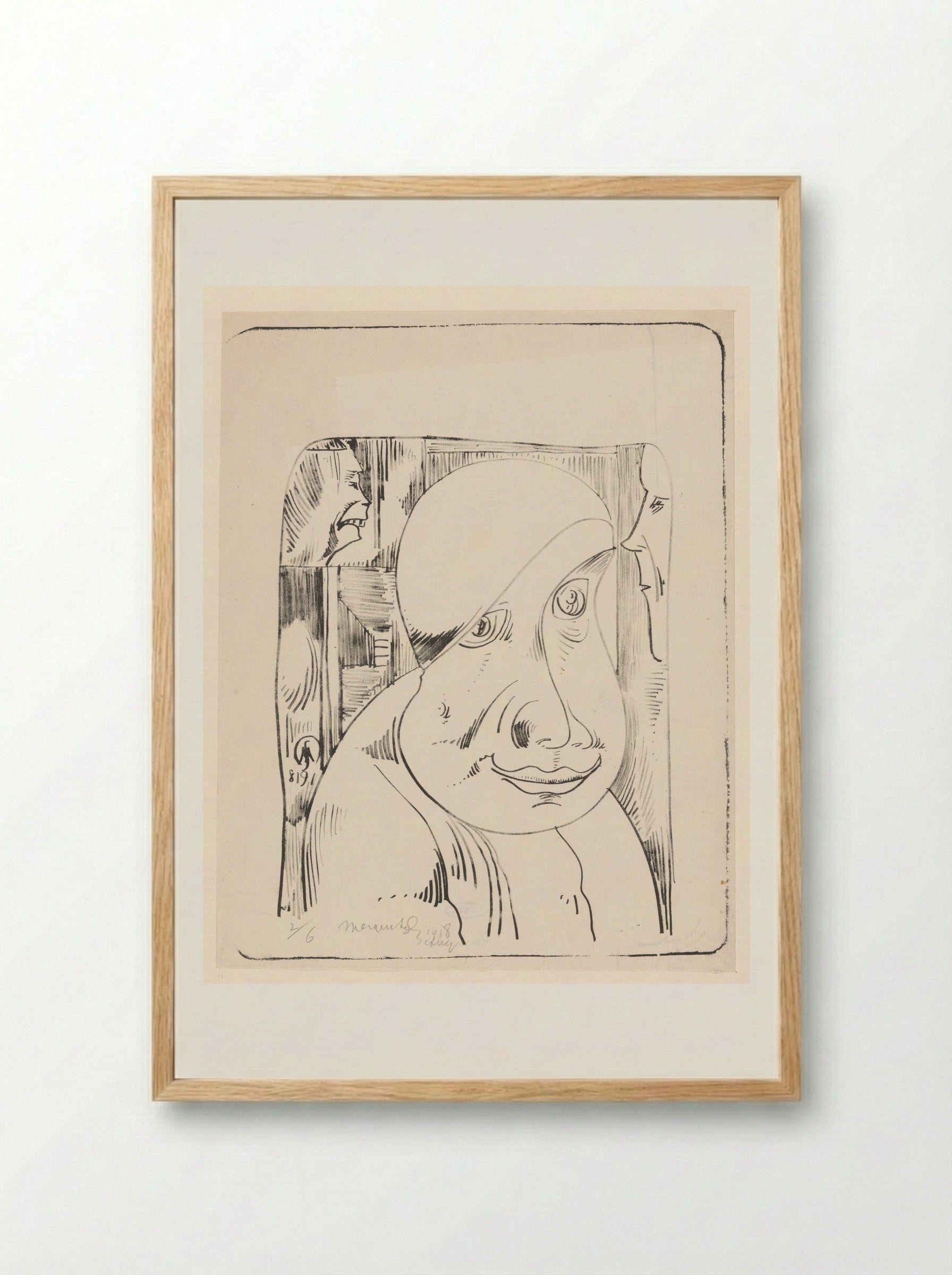 Fantasie: mannenkop met scheve muts, half over het rechteroog - Samuel Jessurun de Mesquita - Framed Print Wood