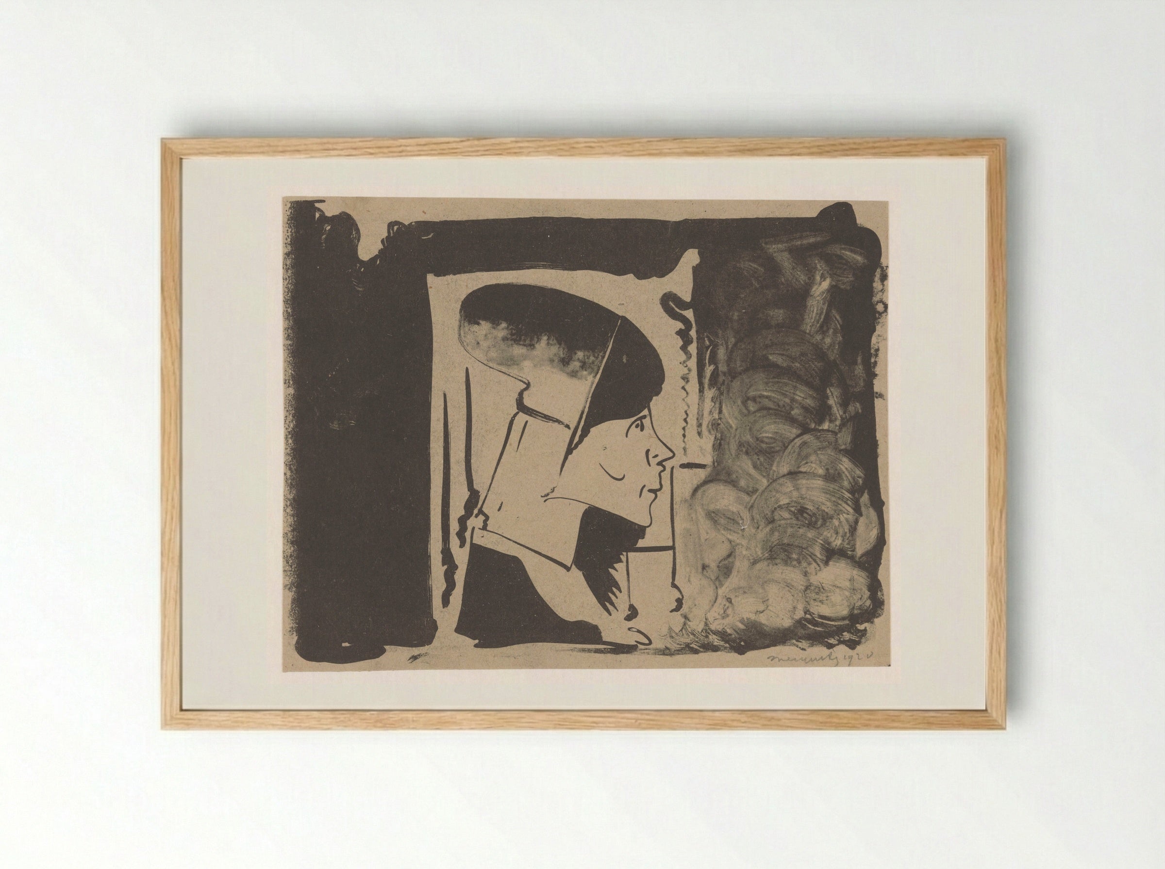 Fantasie: profielkop naar rechts in een witte rechthoek - Samuel Jessurun de Mesquita - Framed Print Wood