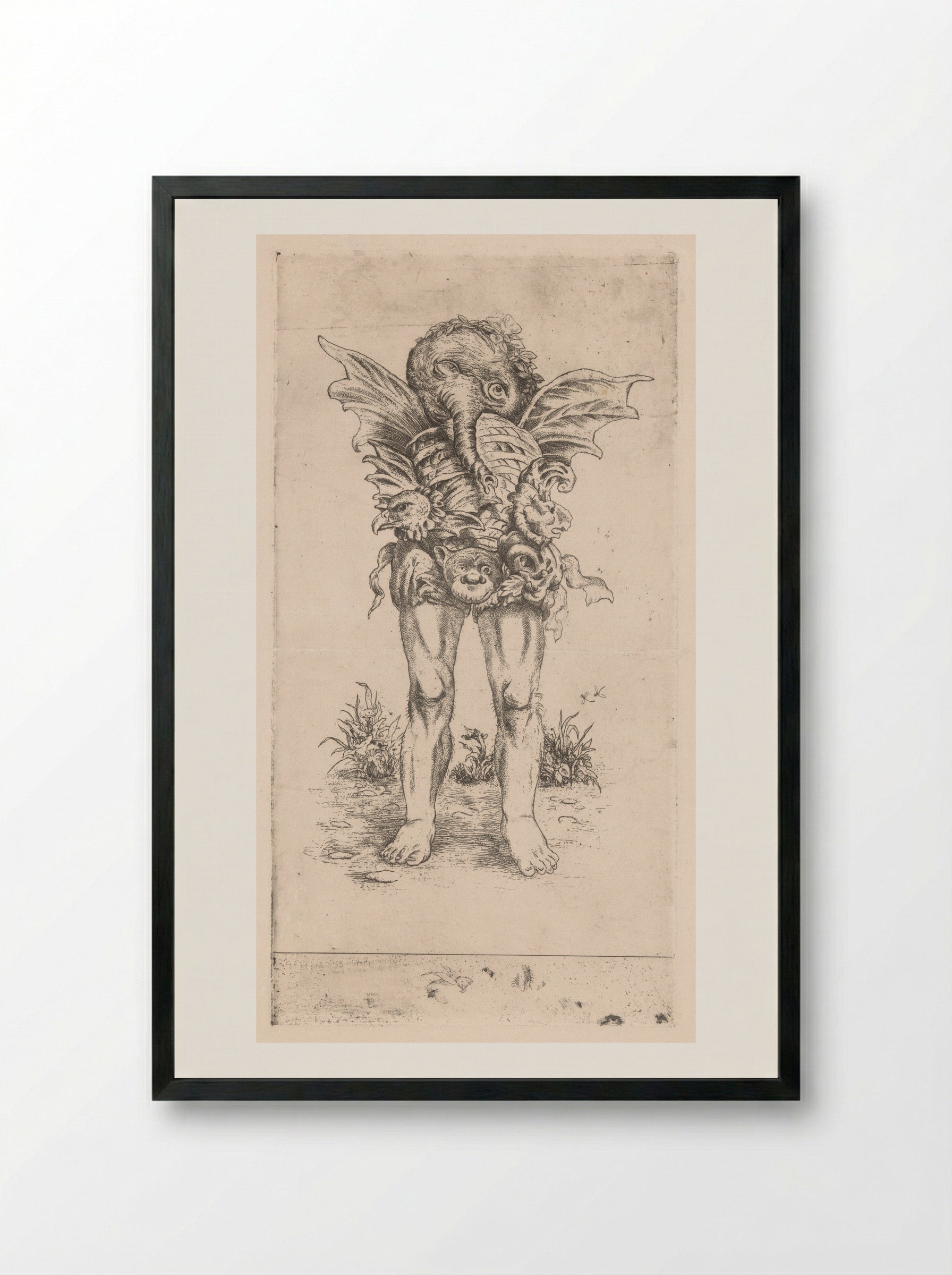 Fantasiefiguur met benen, vleugels en slurf - Ko Prange - Framed Print Black