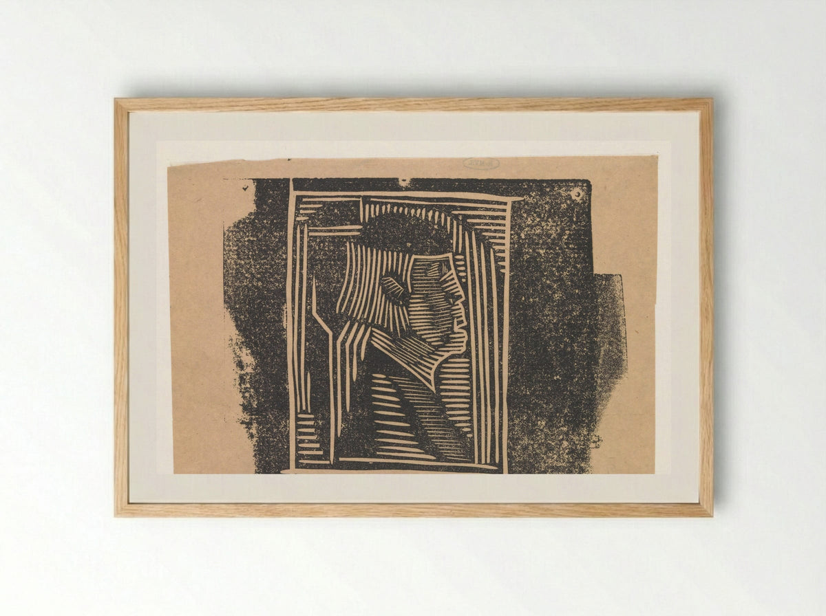 Fantasiekop: profielkop in arceringen - Samuel Jessurun de Mesquita - Framed Print Wood