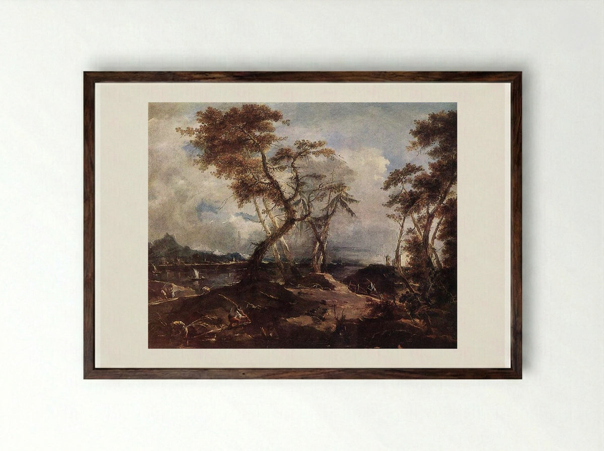Fantastic Landscape - Francesco Guardi - Framed Print Dark Wood
