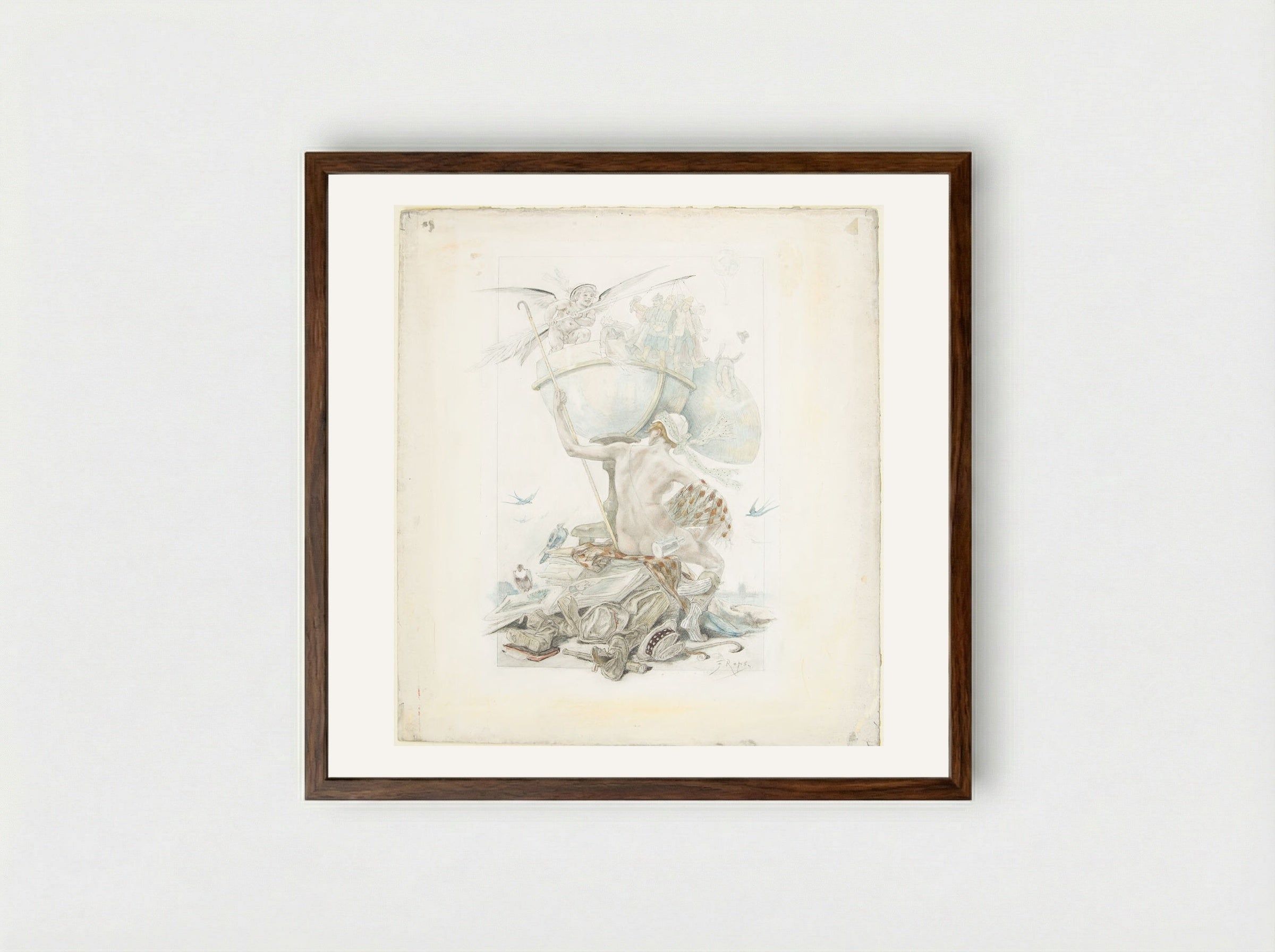 Fantasy (Fantaisie) - Félicien Rops - Framed Print Dark Wood