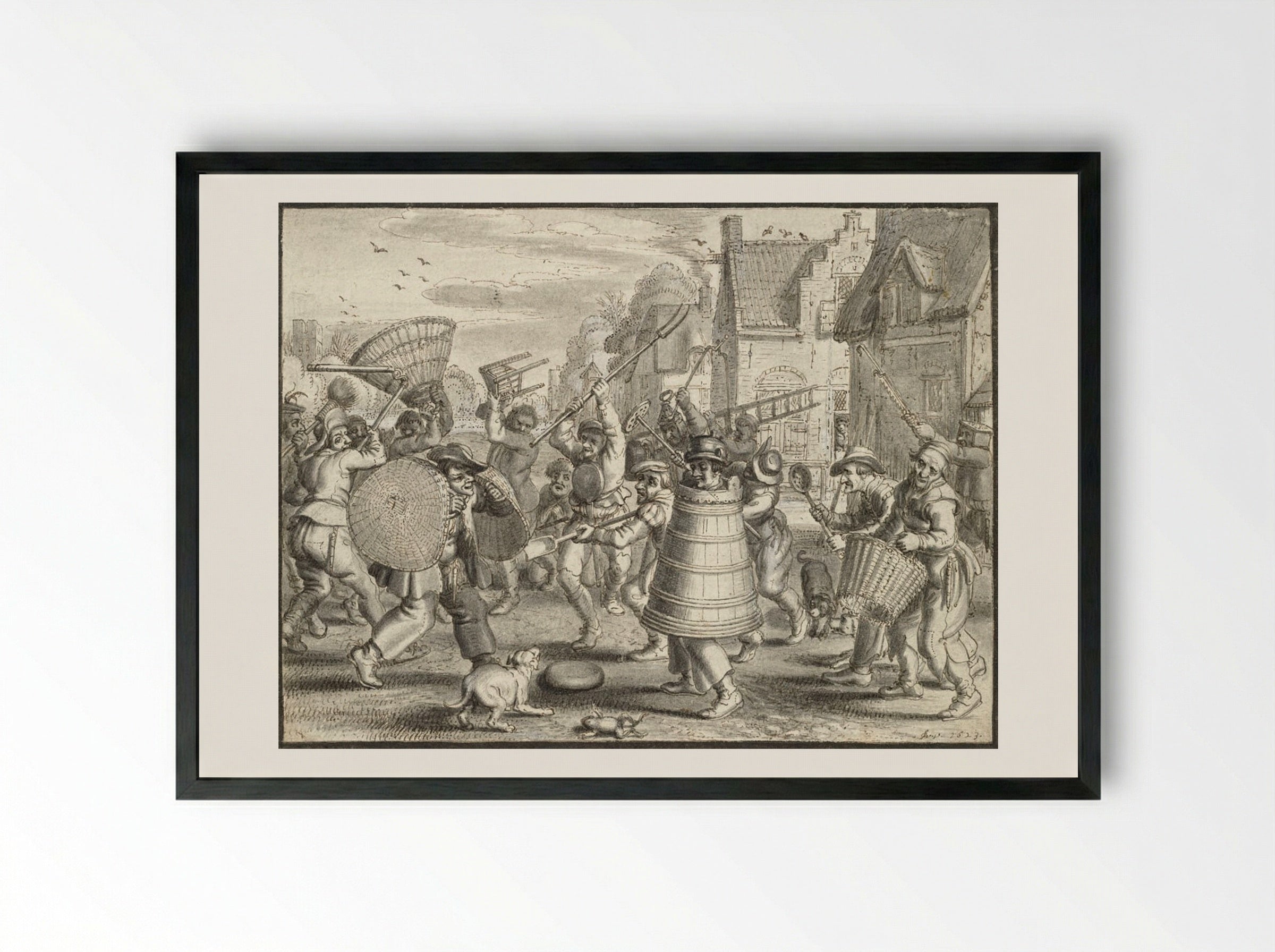 Farcical Peasant Brawl - Adriaen van de Venne - Framed Print Black