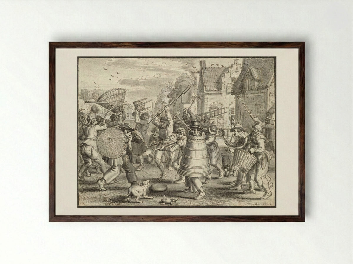 Farcical Peasant Brawl - Adriaen van de Venne - Framed Print Dark Wood