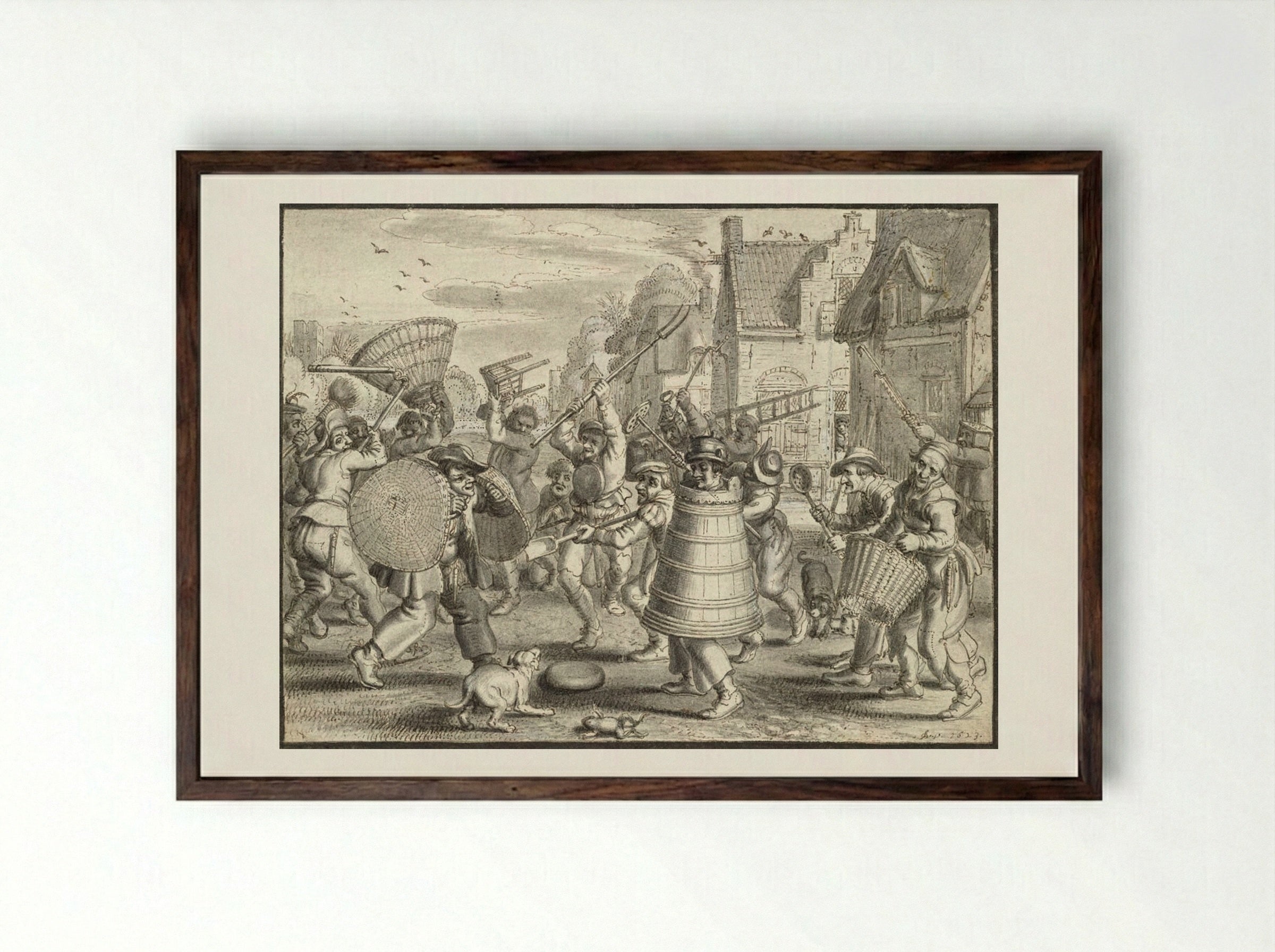 Farcical Peasant Brawl - Adriaen van de Venne - Framed Print Dark Wood