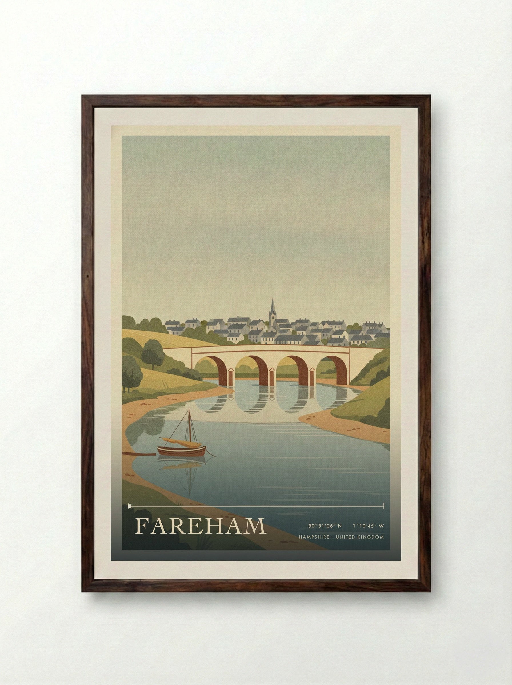 Fareham Hampshire United Kingdom Travel Poster - Framed Print Dark Wood
