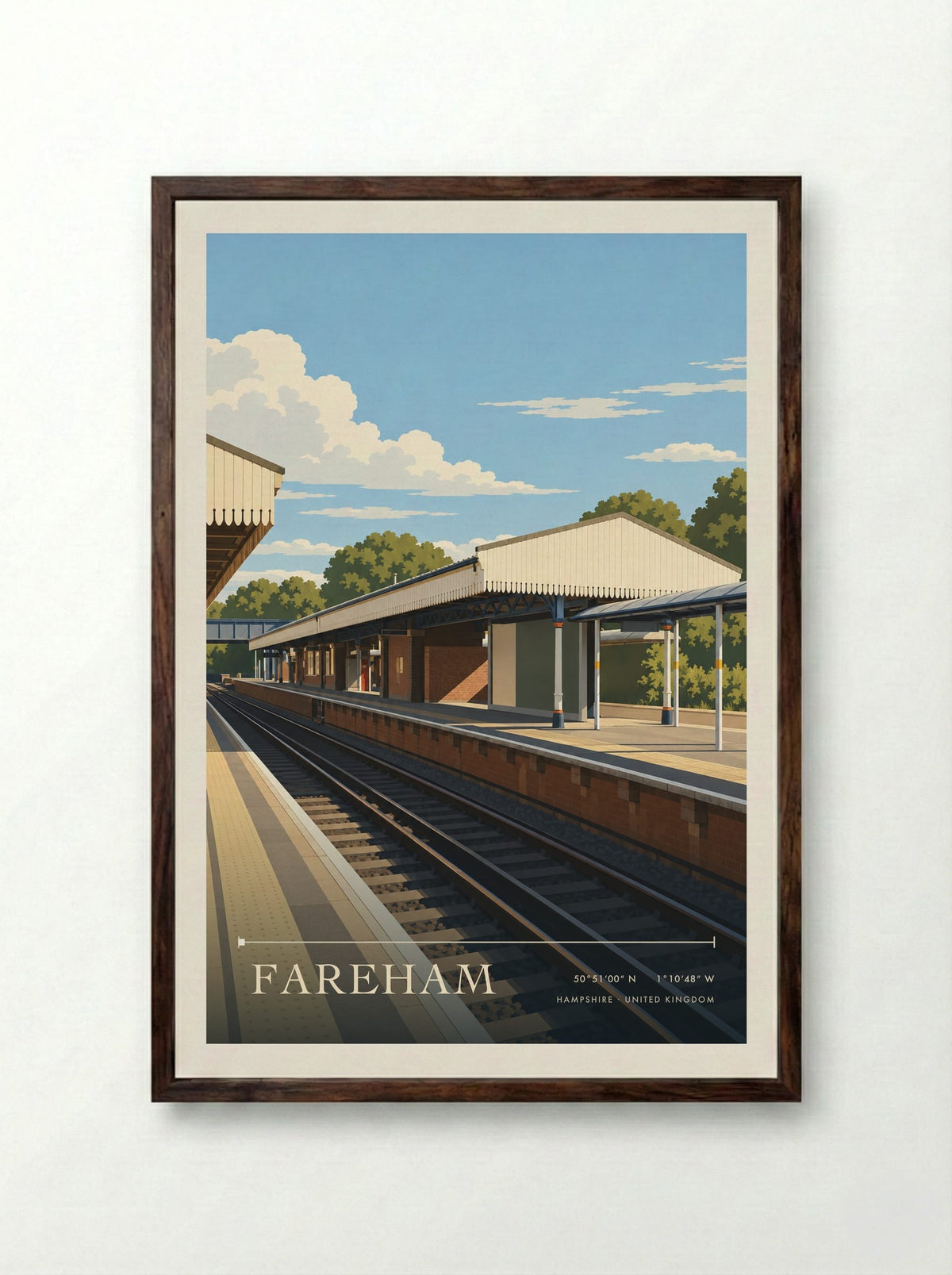 Fareham, Hampshire | Travel Poster - Framed Print Dark Wood
