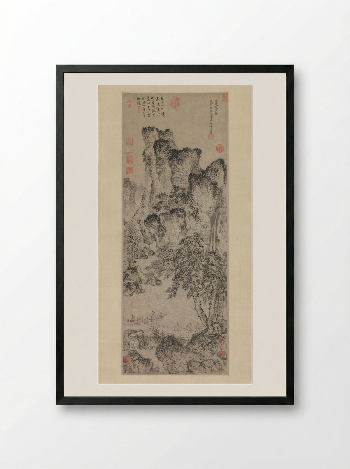Farewell by a Stream on a Clear Day - Zhao Yuan - Framed Print Black