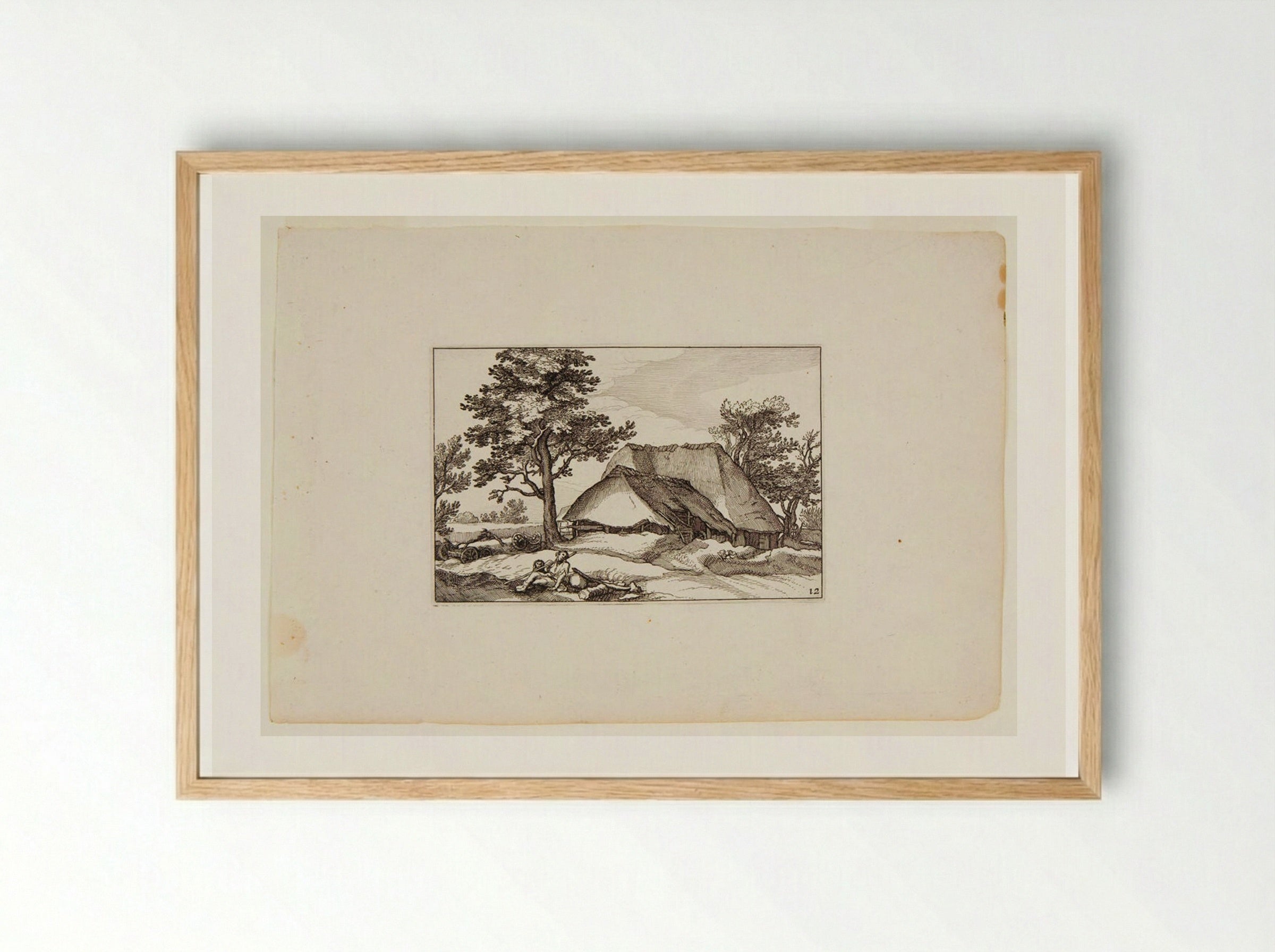 Farm Building with Resting Youth and Wheatfield - Claes Jansz. Visscher - Framed Print Wood