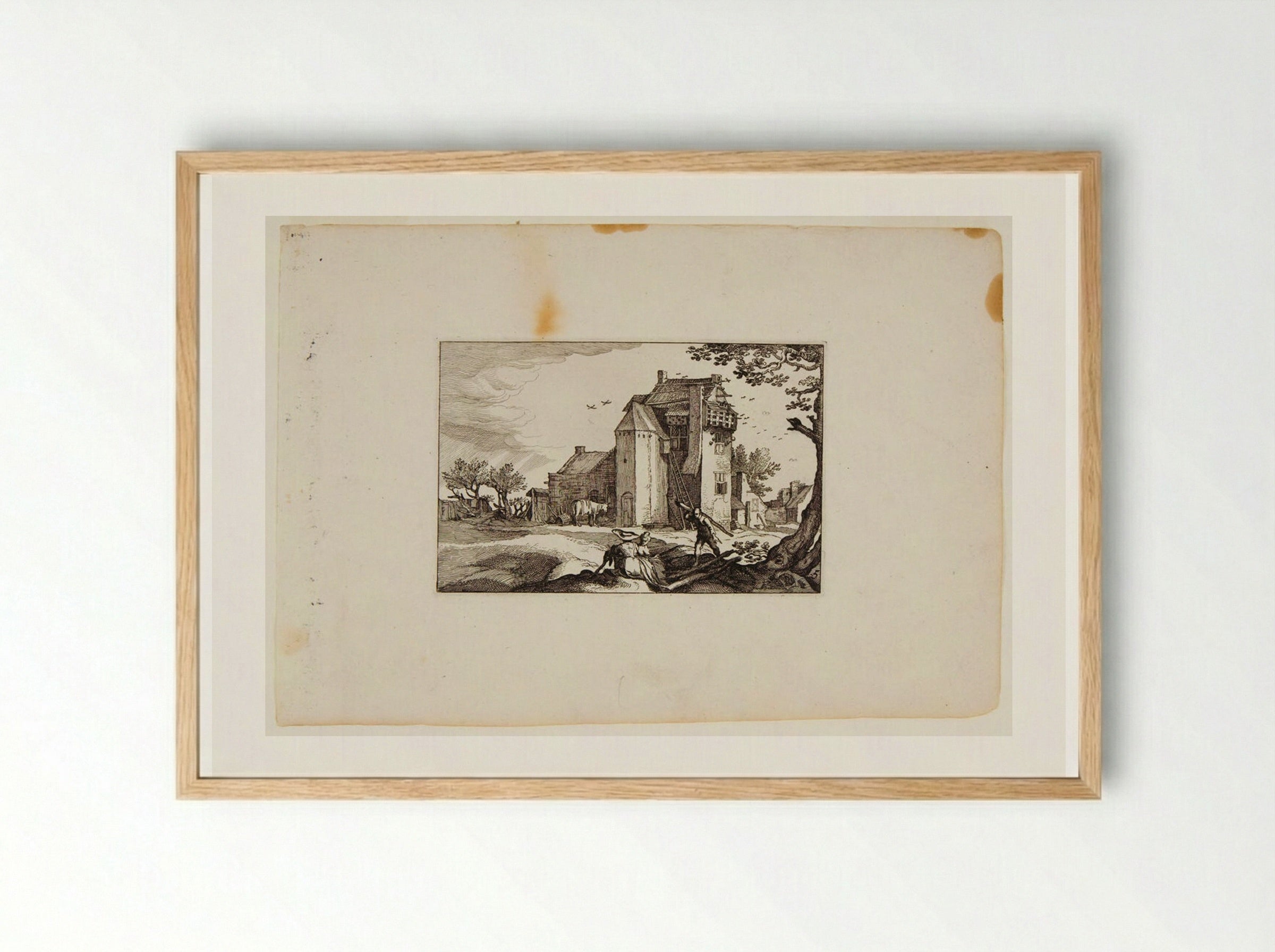 Farm Buildings with Large Dovecote - Claes Jansz. Visscher - Framed Print Wood