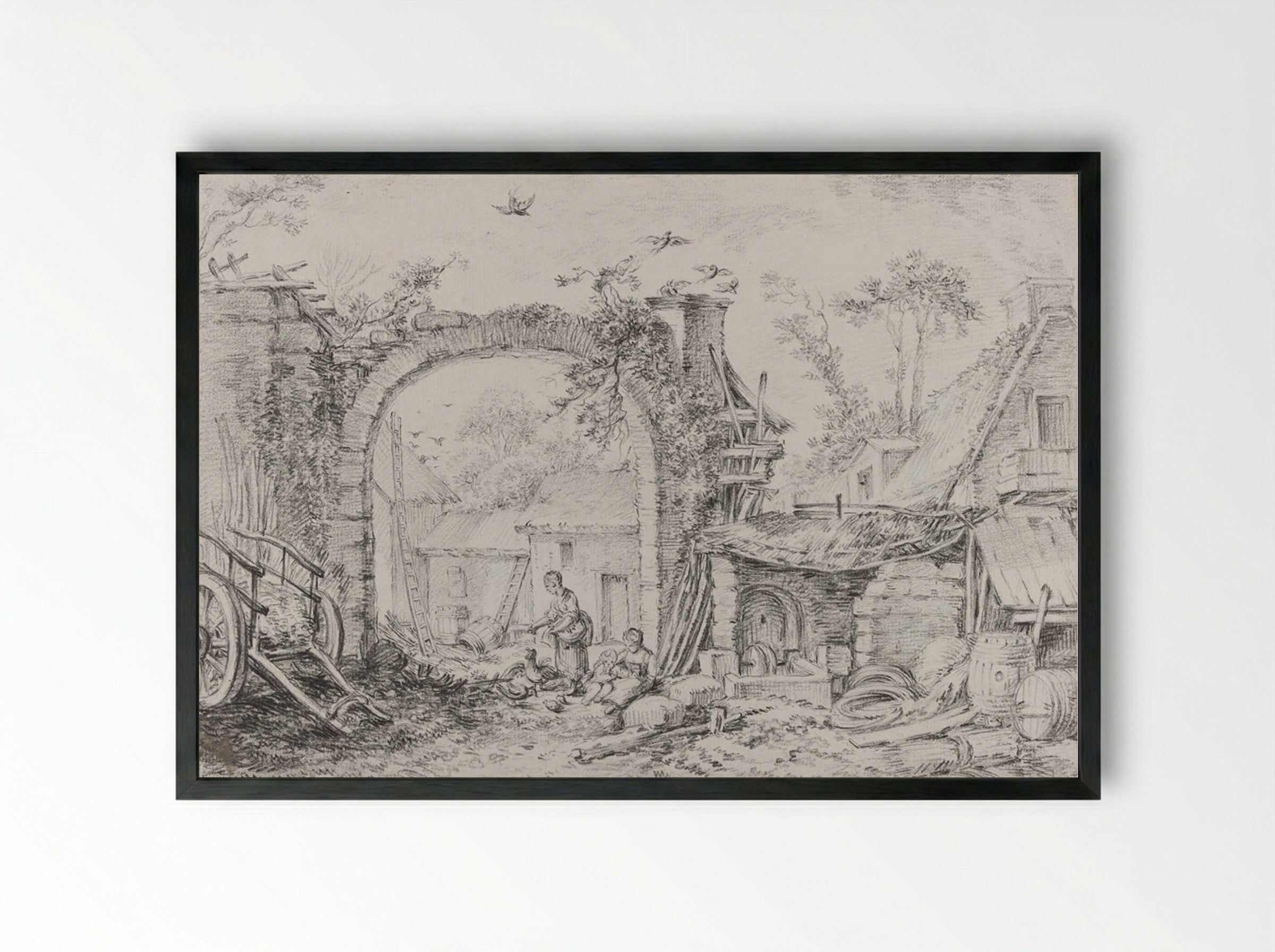 Farm Courtyard - François Boucher - Framed Print Black