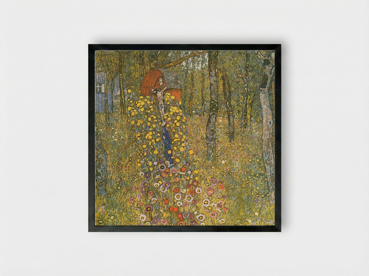 Farm Garden with Crucifix - Gustav Klimt - Framed Print Black