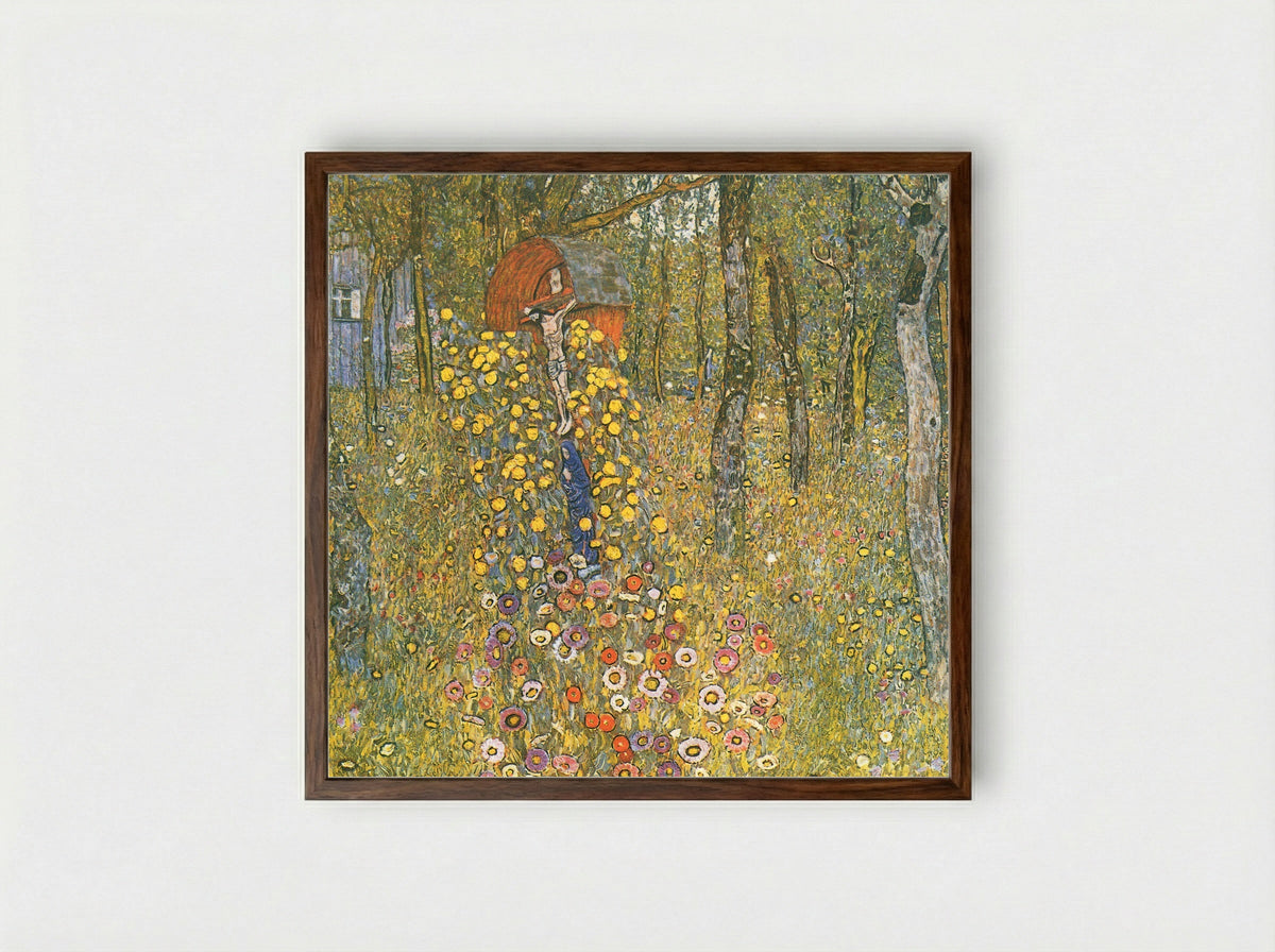 Farm Garden with Crucifix - Gustav Klimt - Framed Print Dark Wood