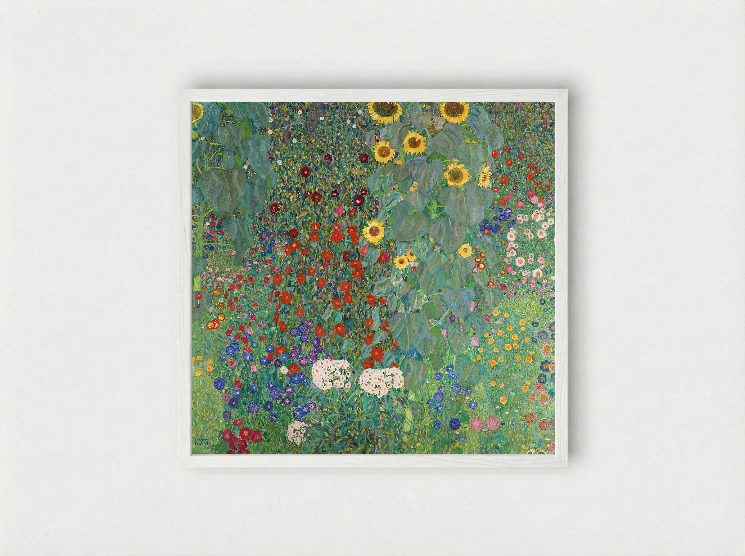 Farm Garden with Sunflowers - Gustav Klimt - Framed Print White