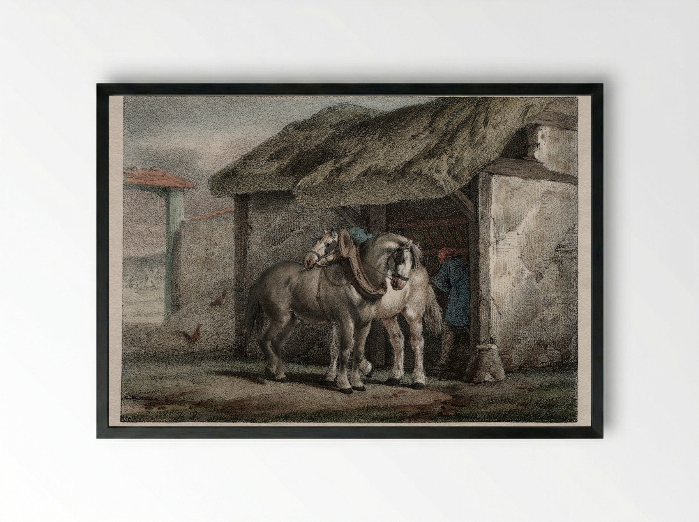 Farm Horse - Horace Vernet - Framed Print Black