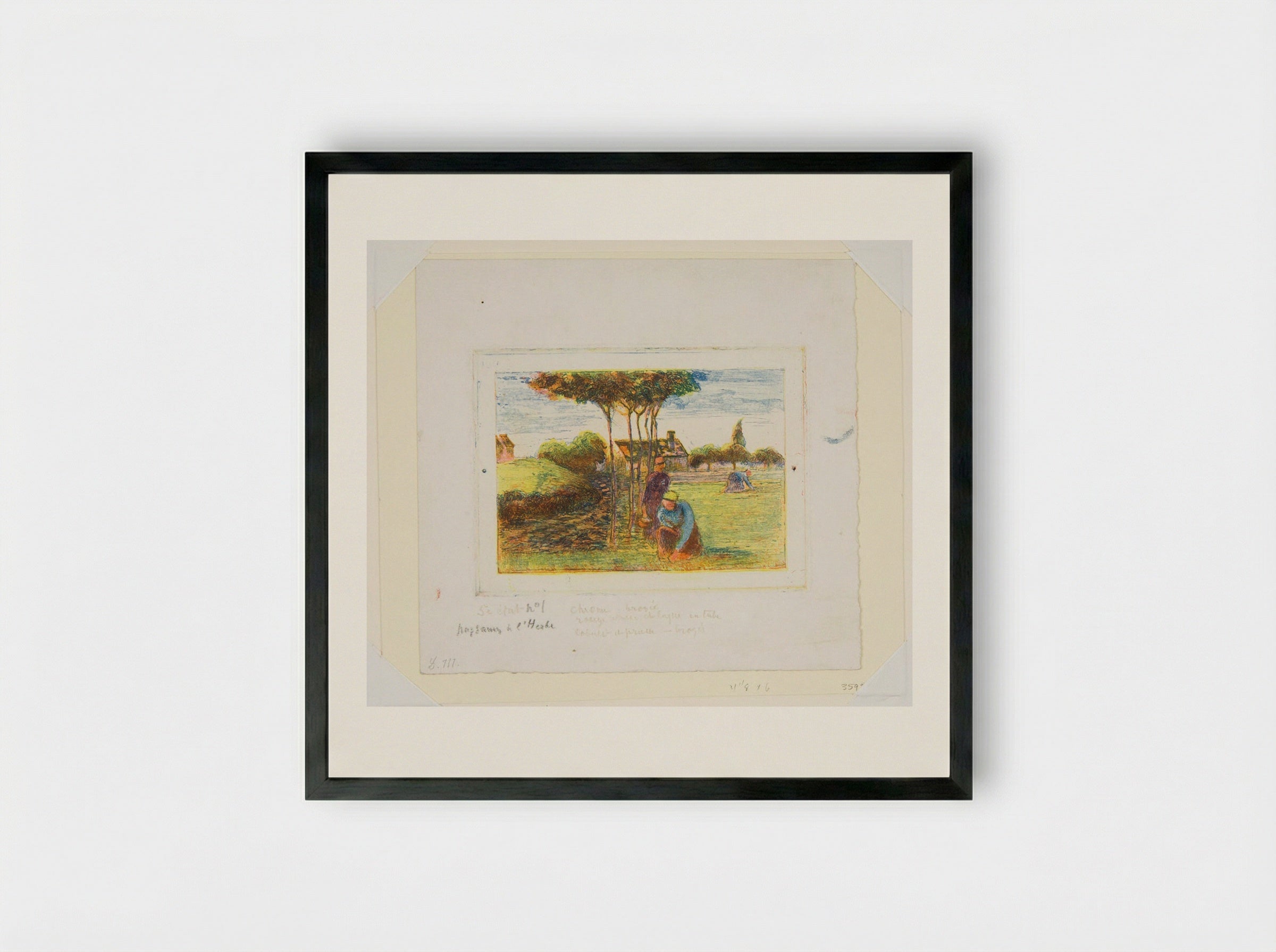 Farm Women in a Meadow - Camille Pissarro - Framed Print Black