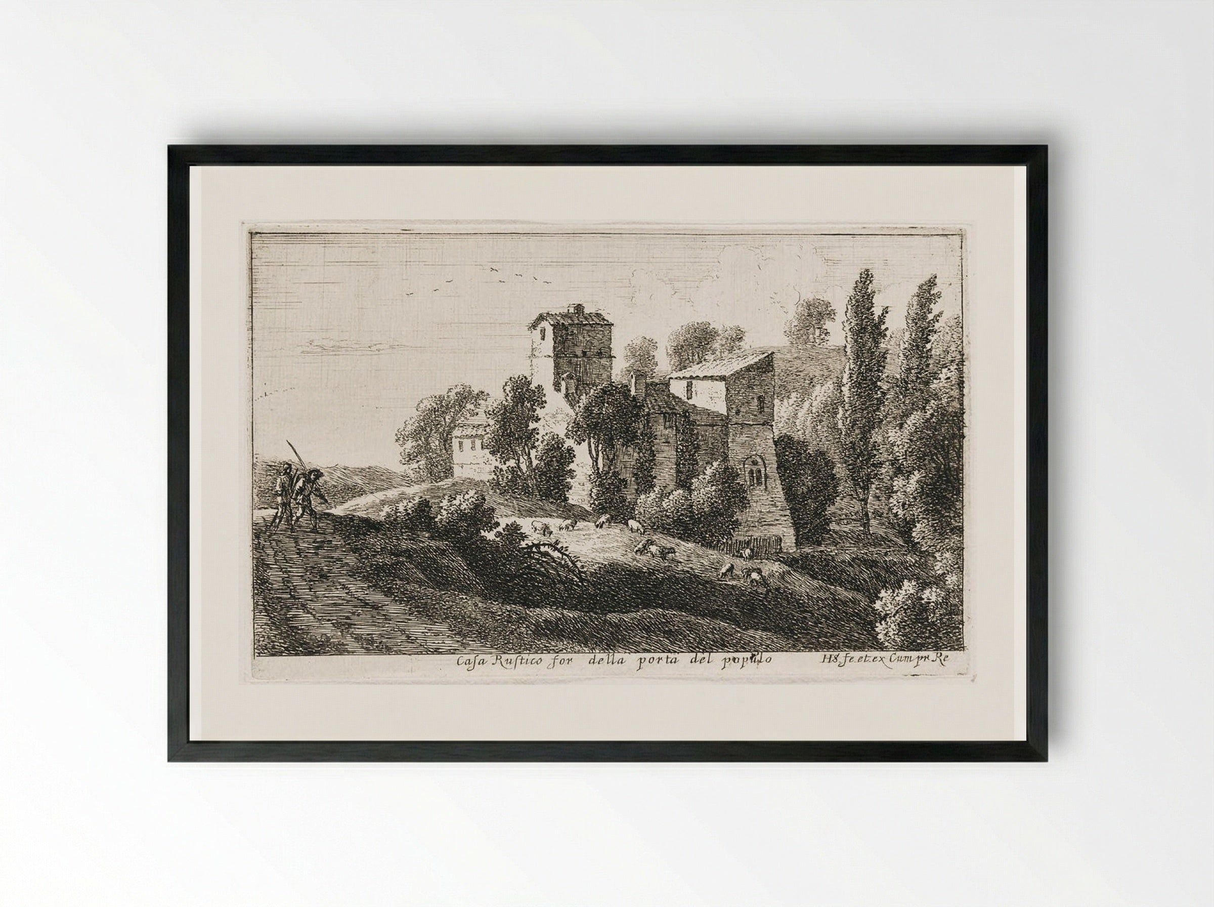 Farm beyond the Porta del Popolo - Herman van Swanevelt - Framed Print Black