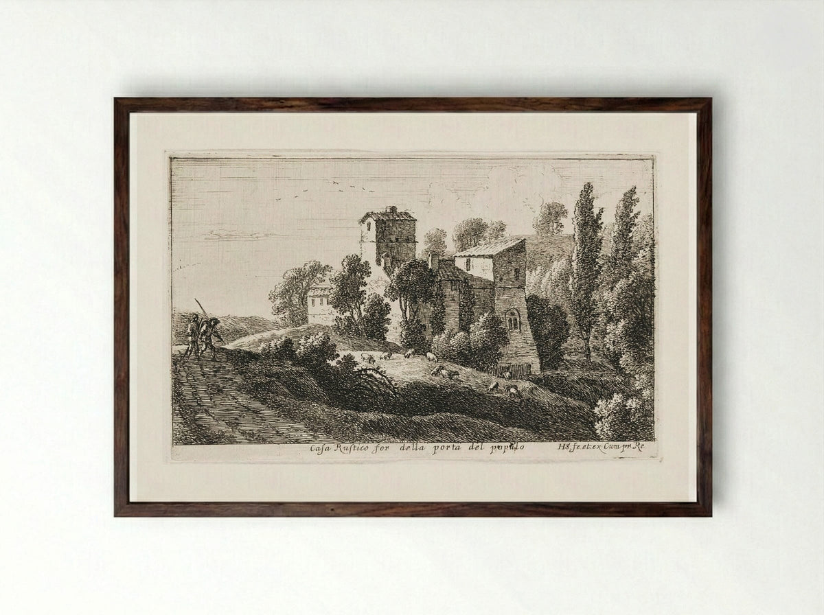 Farm beyond the Porta del Popolo - Herman van Swanevelt - Framed Print Dark Wood