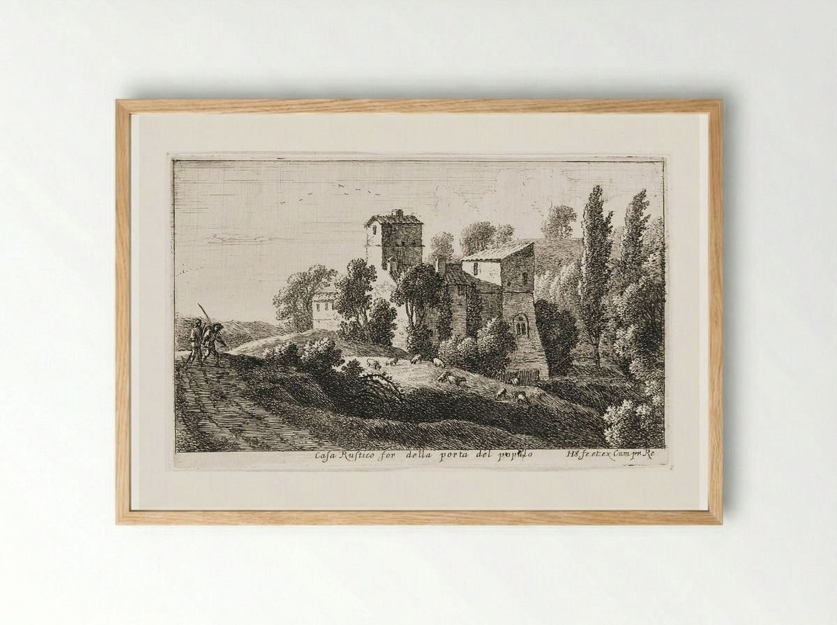 Farm beyond the Porta del Popolo - Herman van Swanevelt - Framed Print Wood