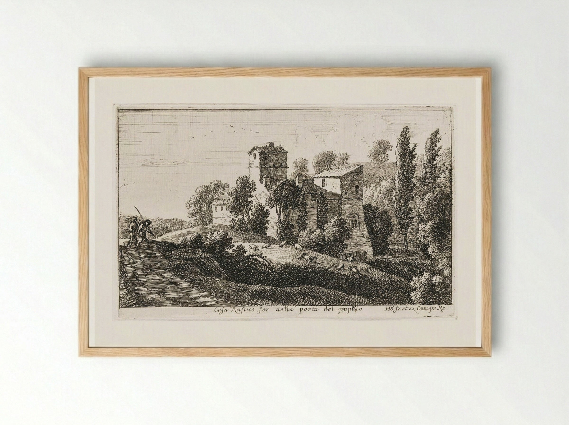 Farm beyond the Porta del Popolo - Herman van Swanevelt - Framed Print Wood