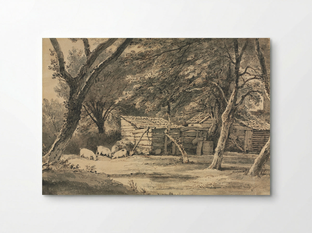 Farm with Pigs Foraging - Henry Edridge - Poster