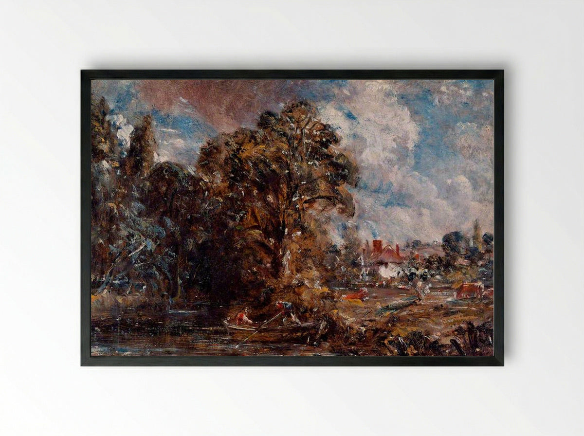 Farmhouse by the Water - John Constable - Framed Print Black