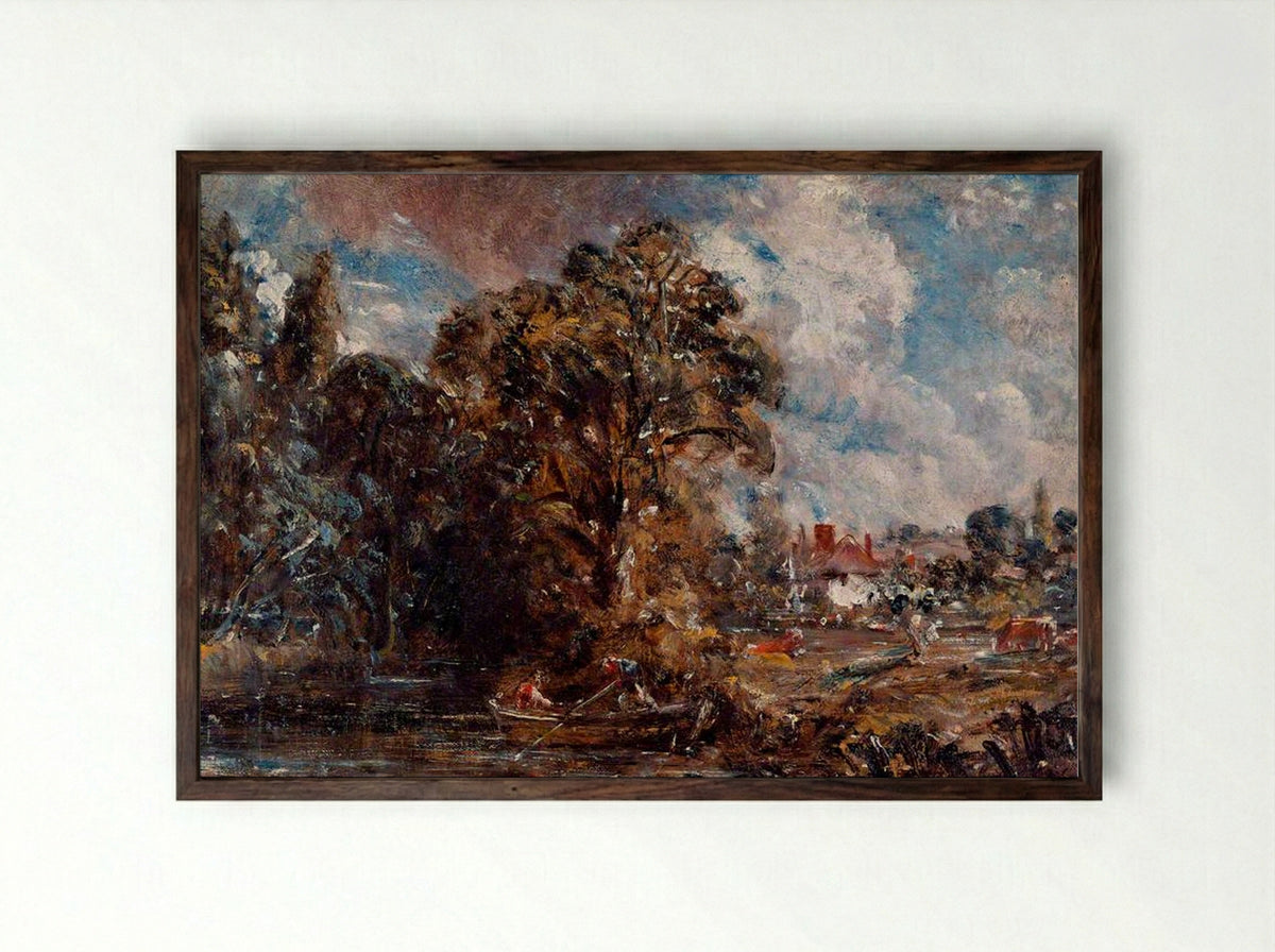 Farmhouse by the Water - John Constable - Framed Print Dark Wood