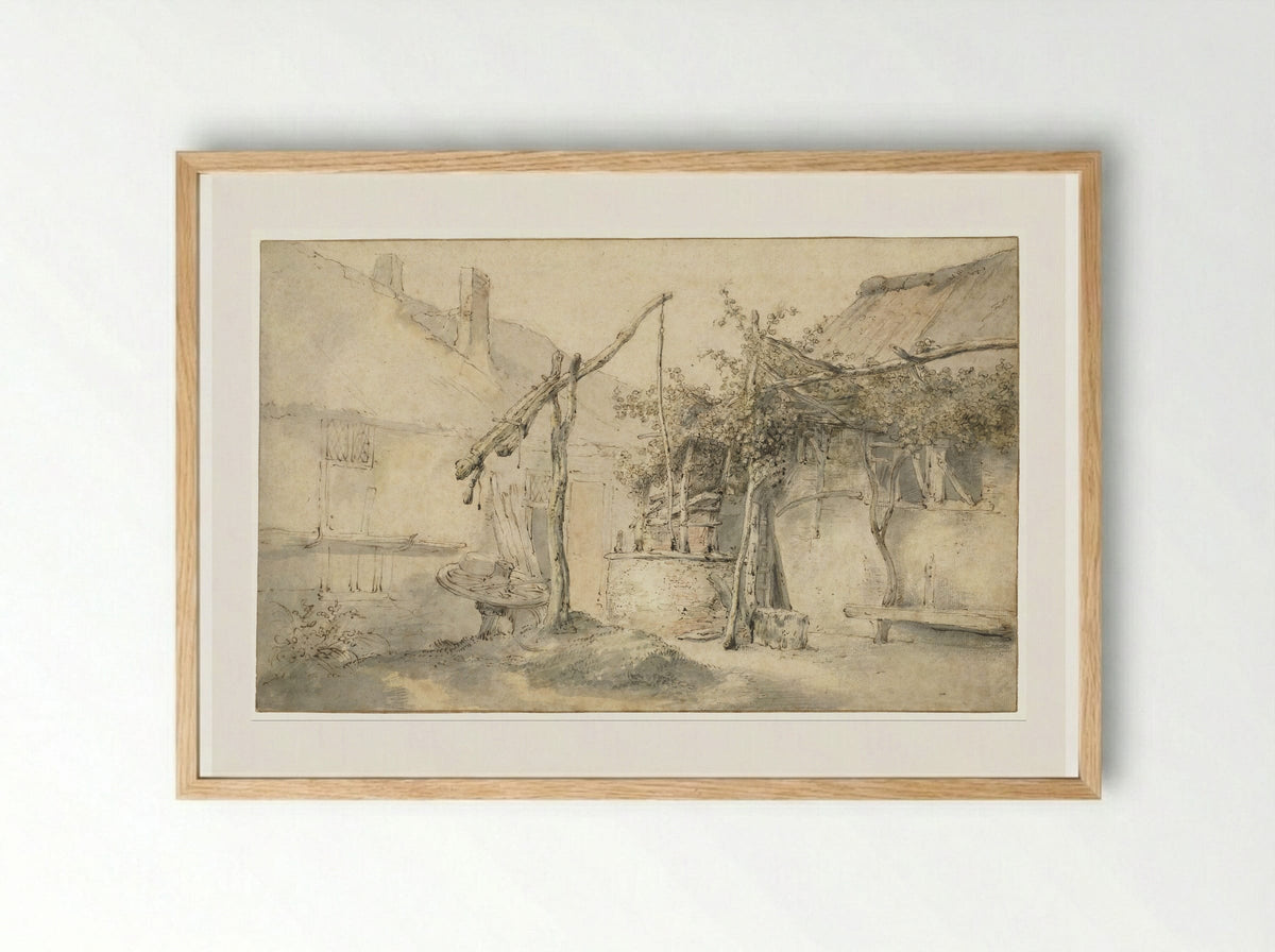 Farmhouse with a Well - Cornelis Dusart - Framed Print Wood