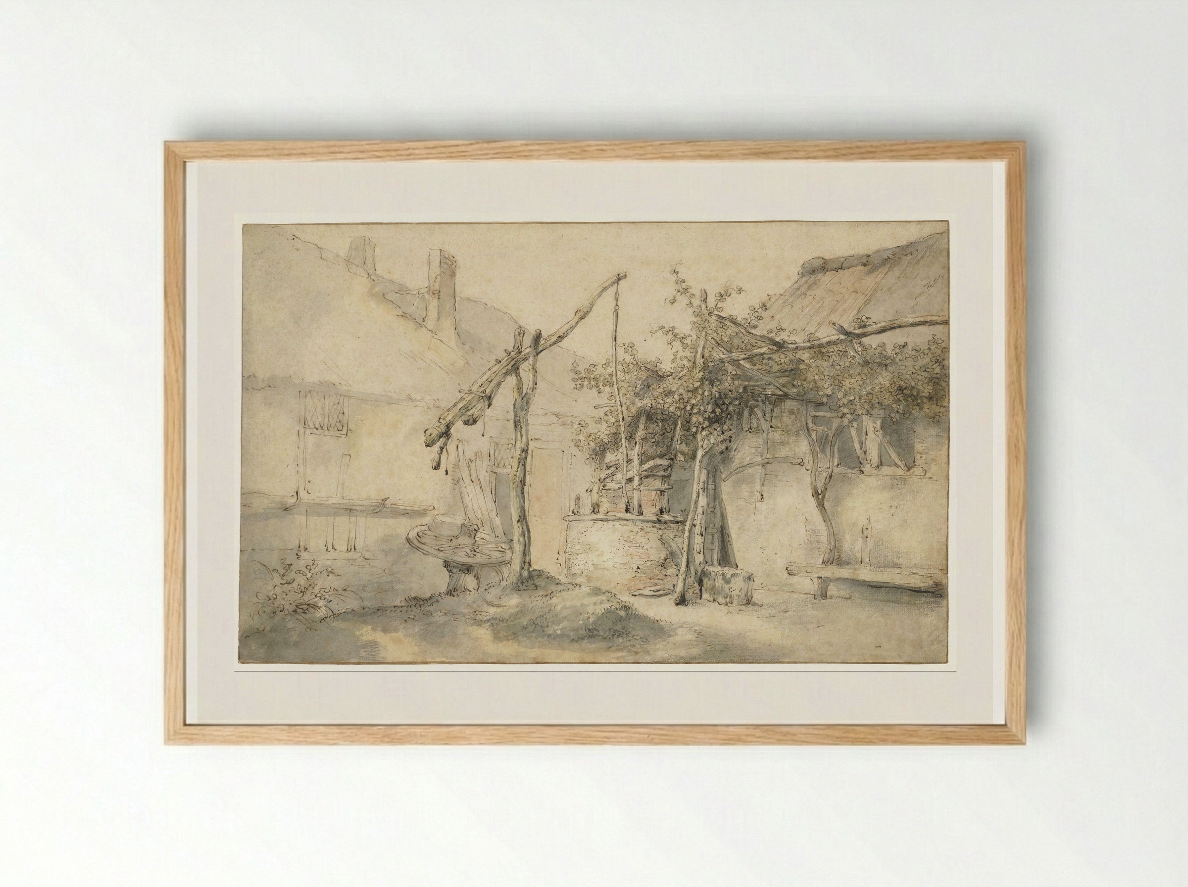 Farmhouse with a Well - Cornelis Dusart - Framed Print Wood