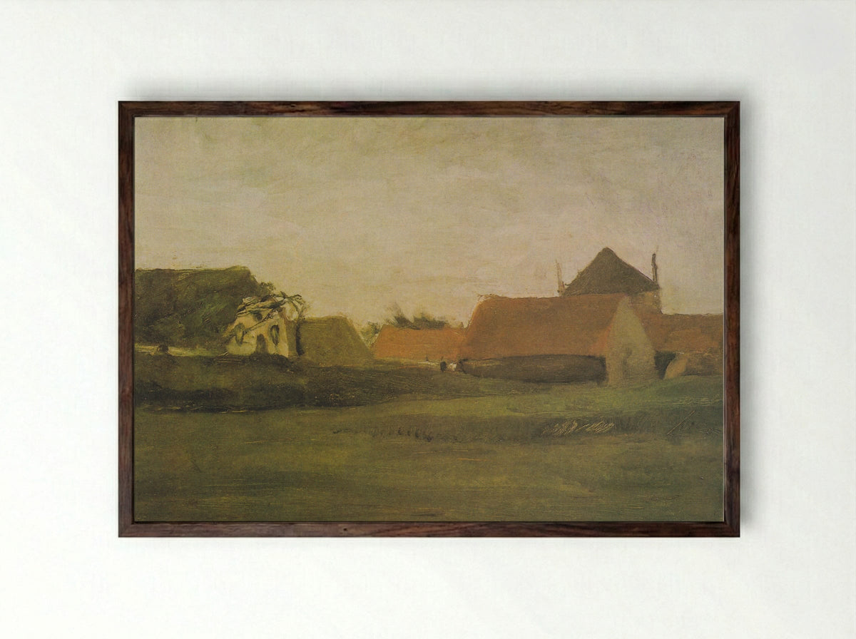 Farmhouses in Loosduinen near The Hague at Twilight - Vincent van Gogh - Framed Print Dark Wood